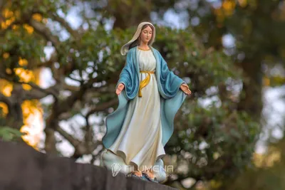 Các góc nhìn của tượng Đức Mẹ Ban Ơn 40 cm màu xanh giúp người đọc so sánh cảm giác màu với mẫu trắng trong cùng kích thước