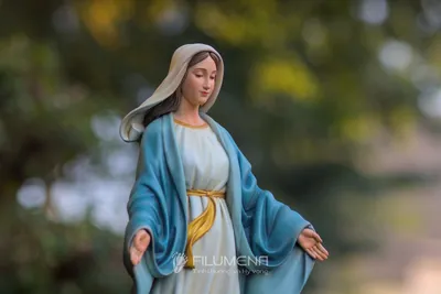 Các góc nhìn của tượng Đức Mẹ Ban Ơn 40 cm màu xanh giúp người đọc so sánh cảm giác màu với mẫu trắng trong cùng kích thước