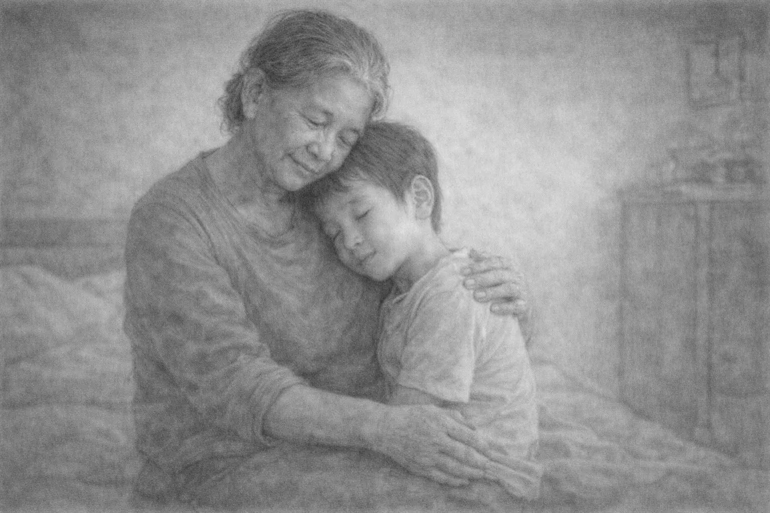 Bà và cháu khi còn nhỏ