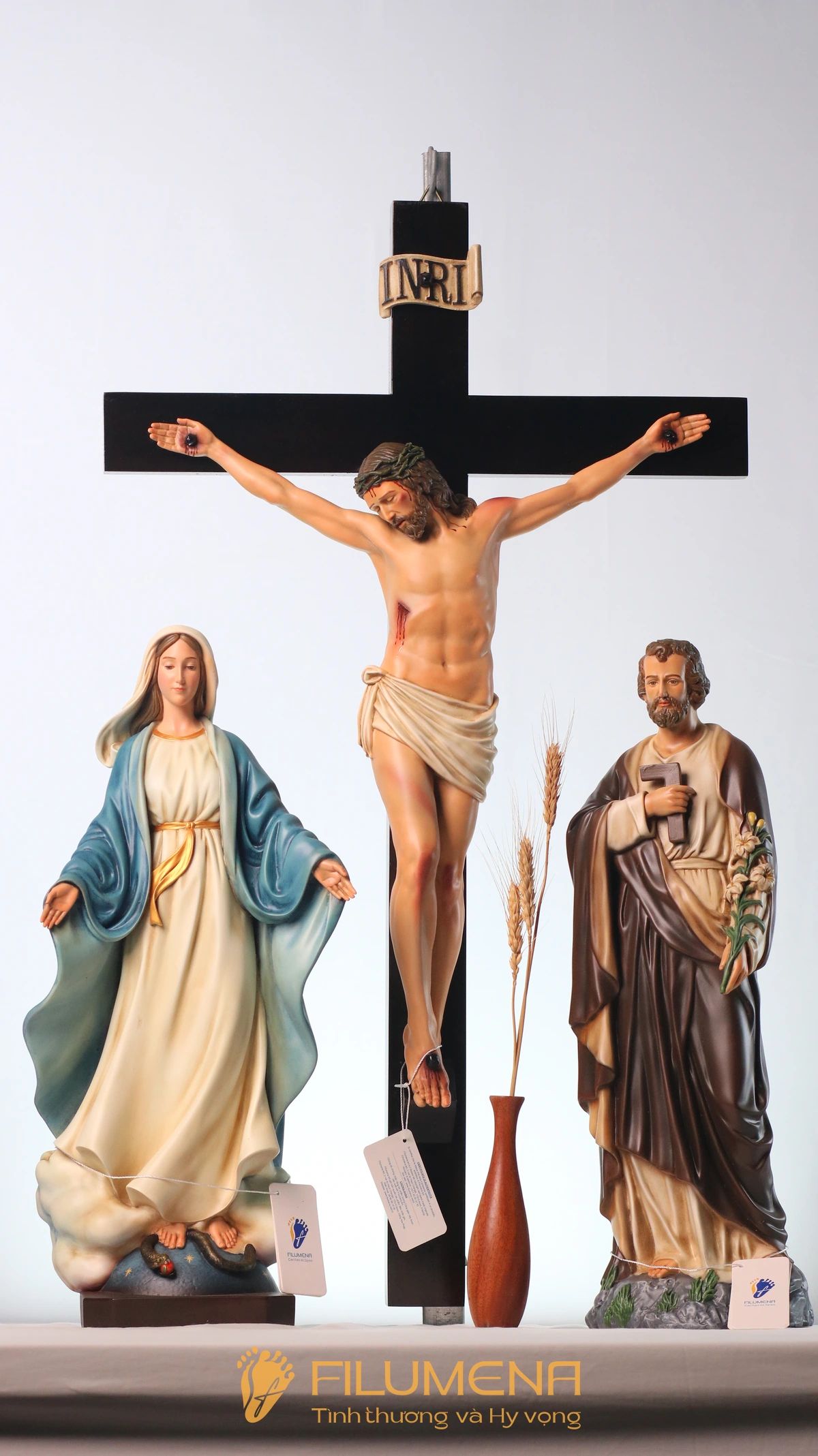 Bộ bàn thờ Chúa 50 cm màu nâu và xanh dương cổ điển