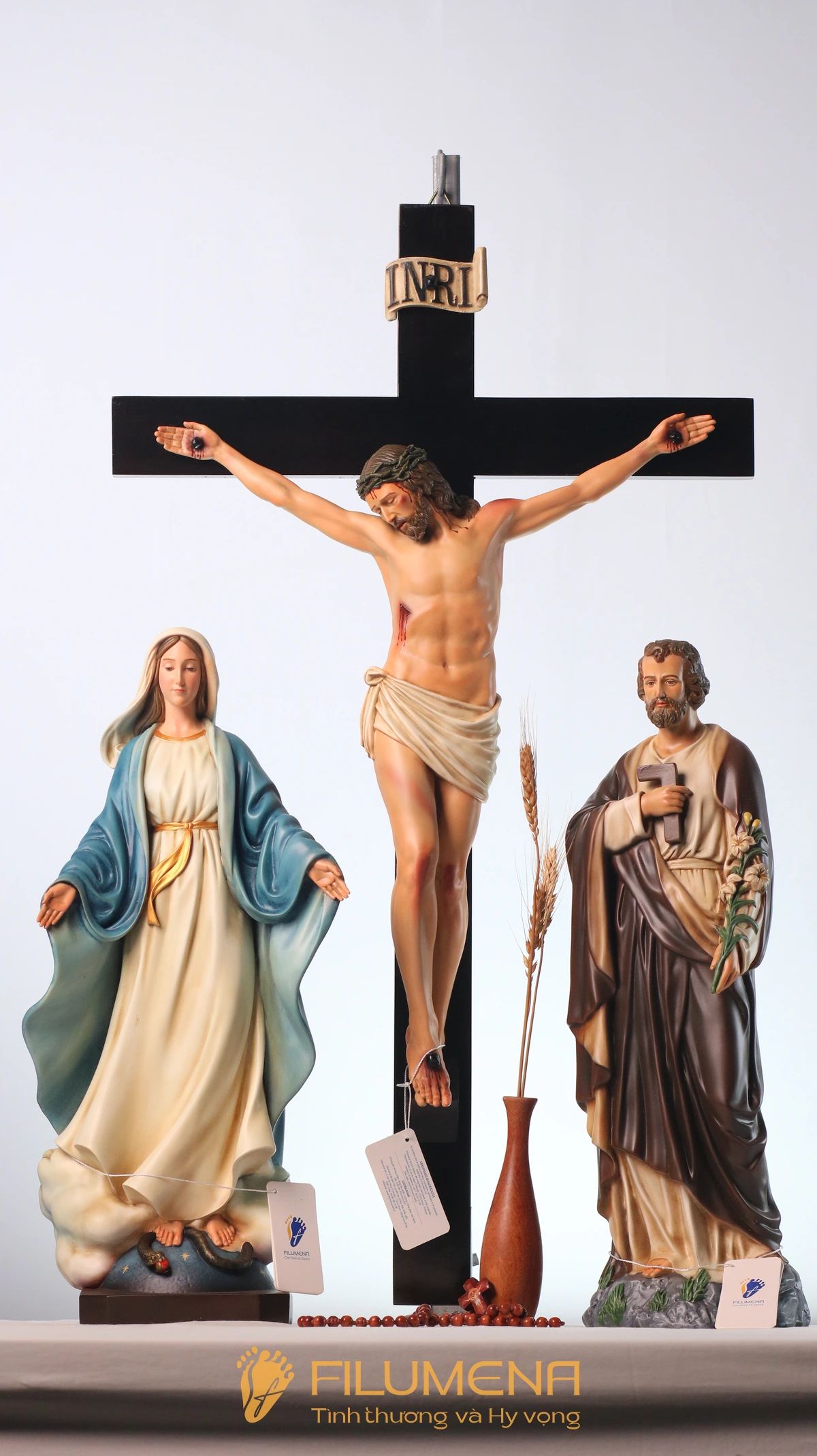 Bộ bàn thờ Chúa 50 cm màu nâu và xanh dương cổ điển