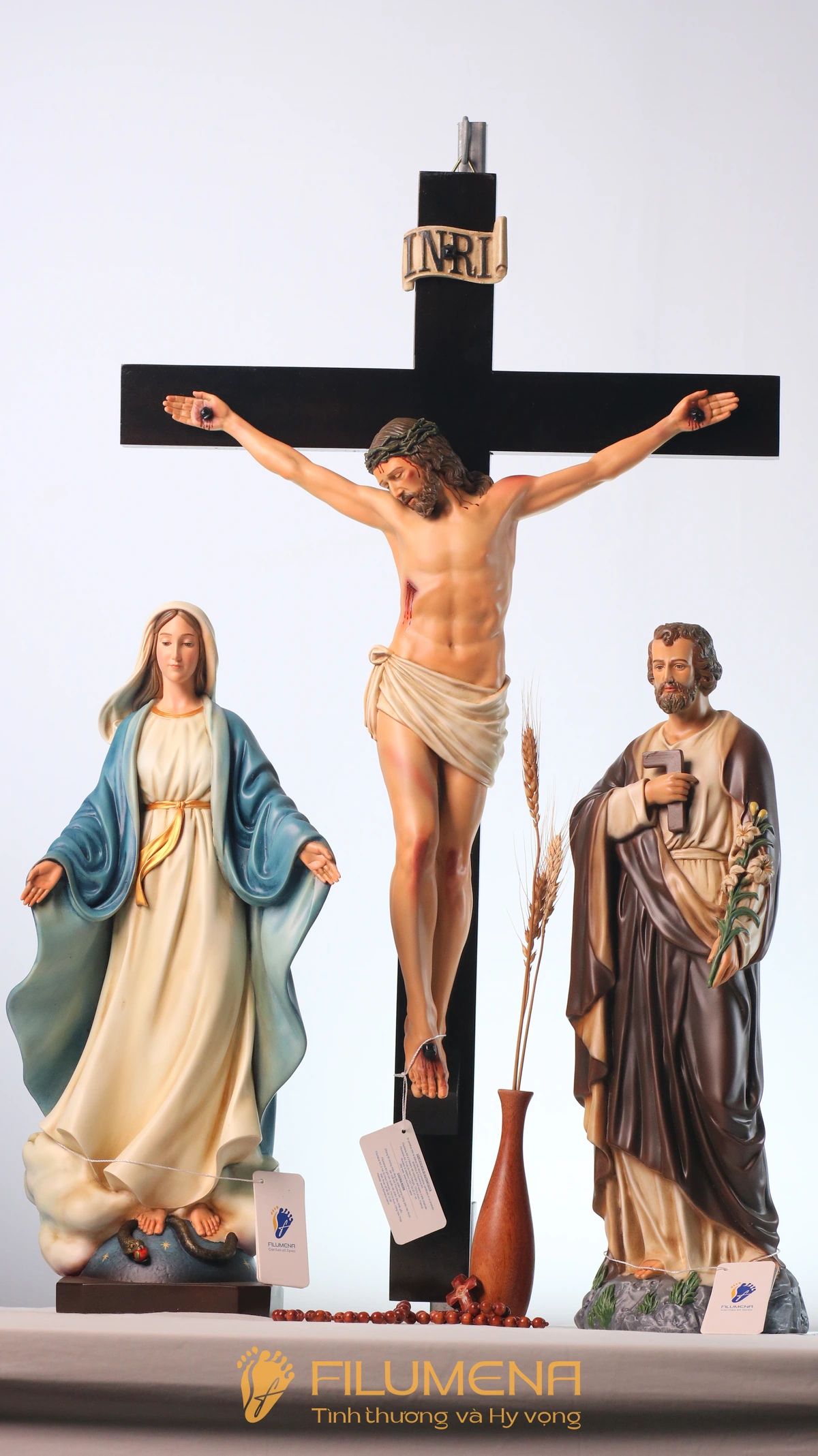 Bộ bàn thờ Chúa 50 cm màu nâu và xanh dương cổ điển