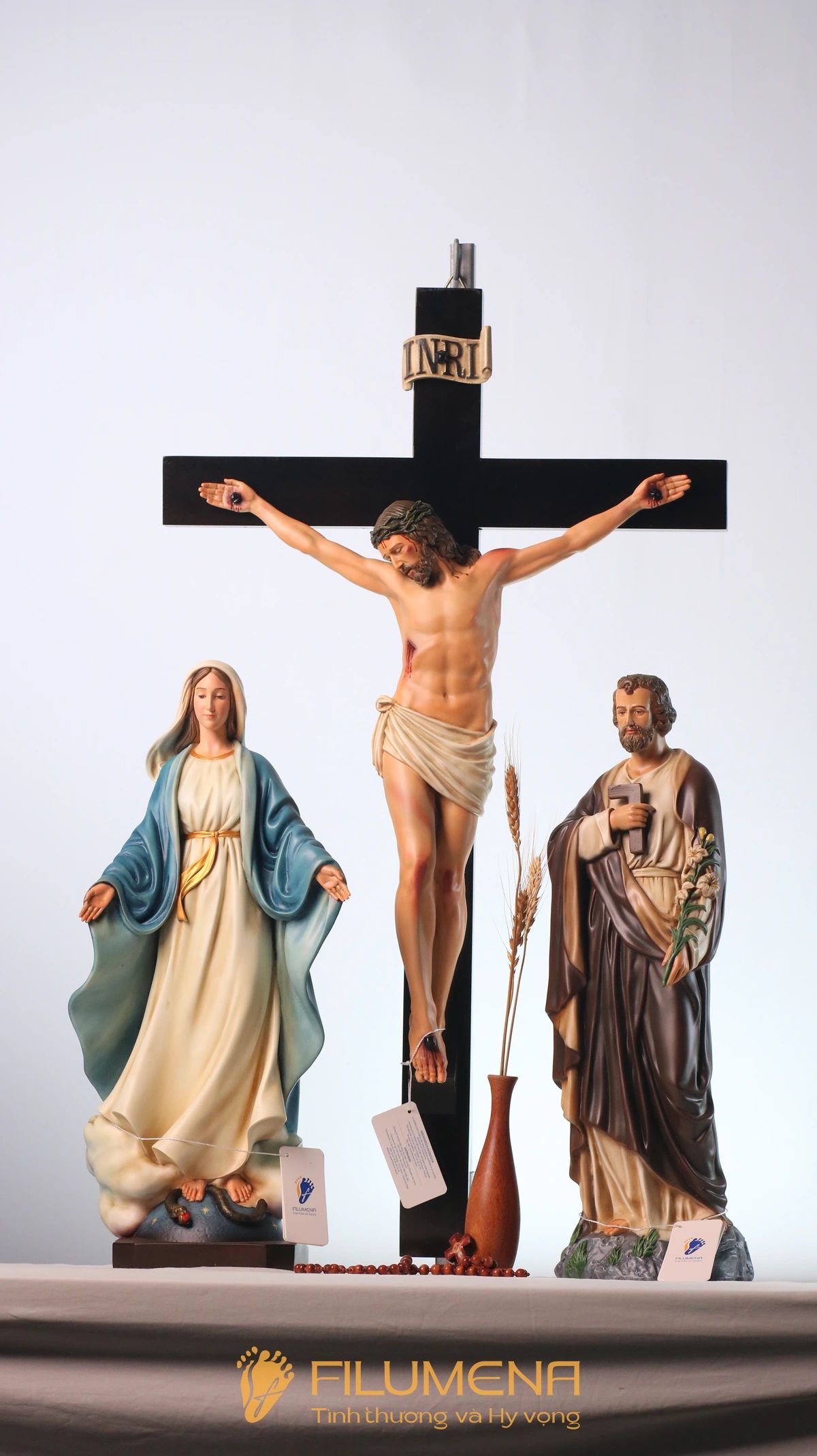 Bộ bàn thờ Chúa 50 cm màu nâu và xanh dương cổ điển