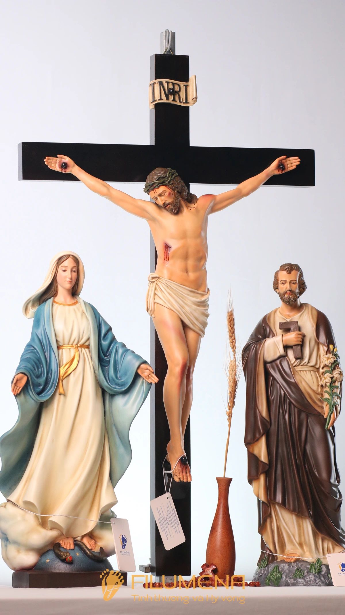 Bộ bàn thờ Chúa 50 cm màu nâu và xanh dương cổ điển