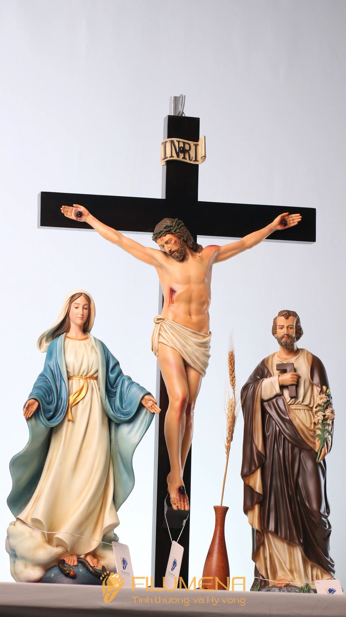 Bộ bàn thờ Chúa 50 cm màu nâu và xanh dương cổ điển