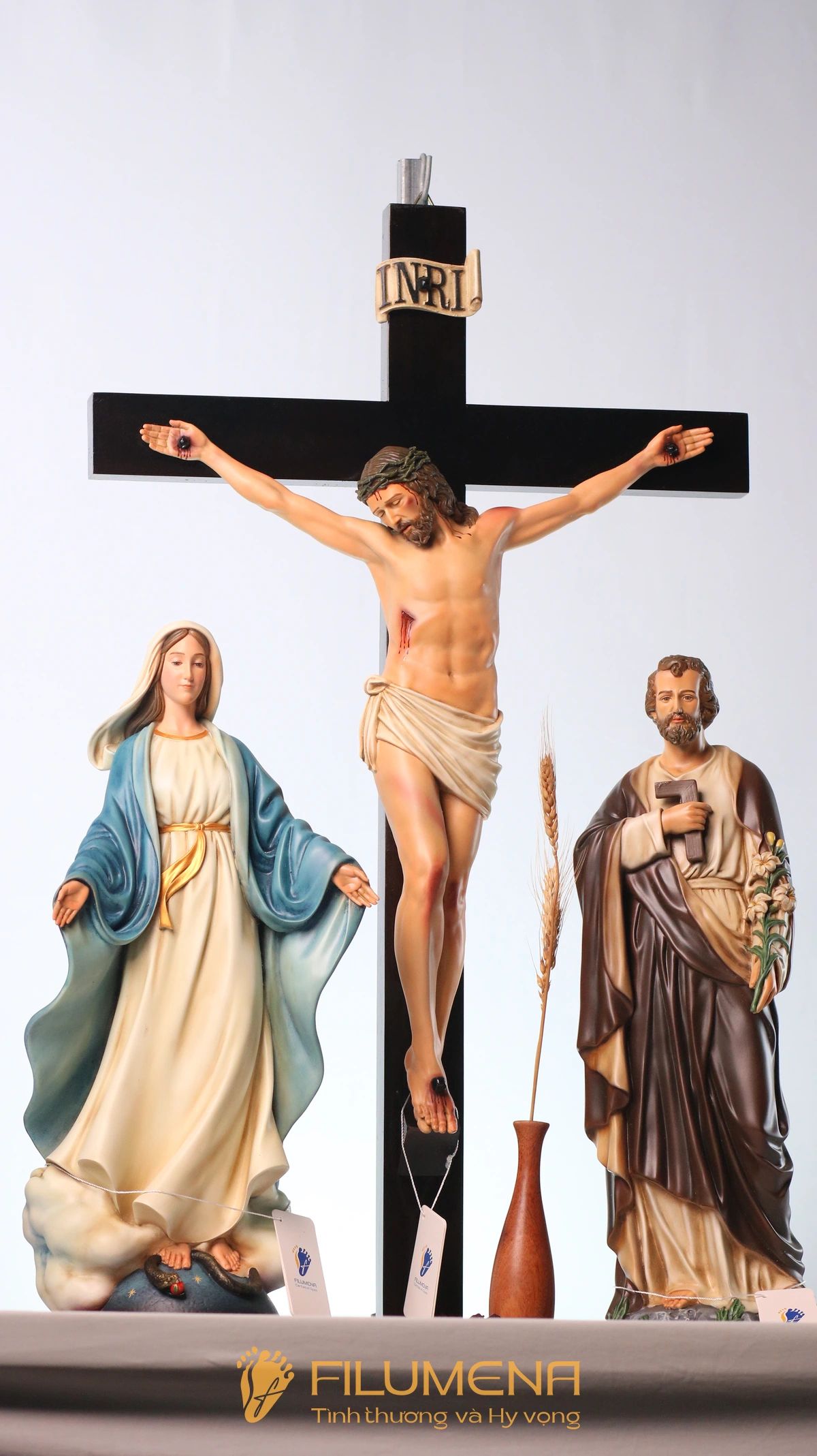 Bộ bàn thờ Chúa 50 cm màu nâu và xanh dương cổ điển