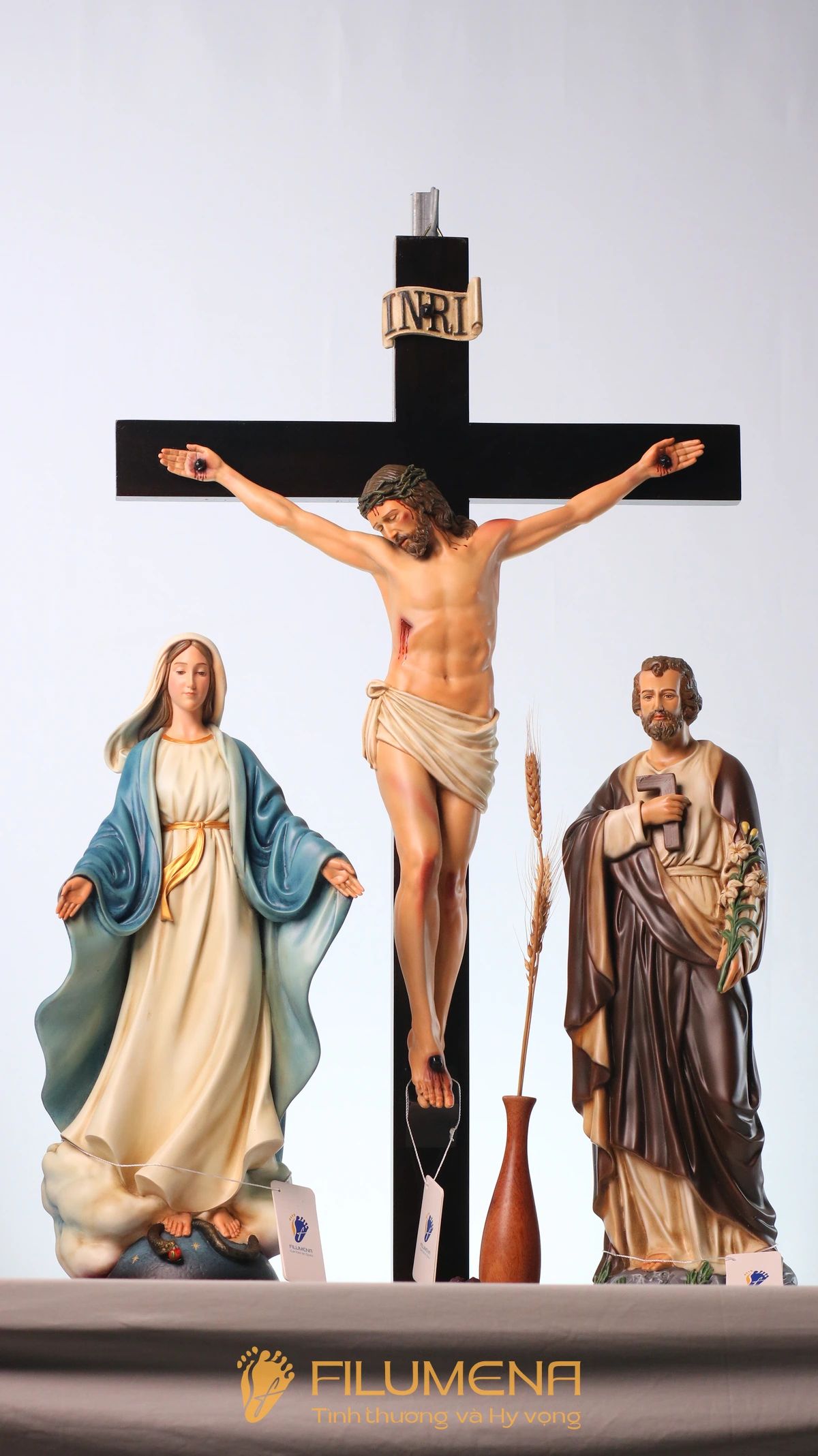 Bộ bàn thờ Chúa 50 cm màu nâu và xanh dương cổ điển