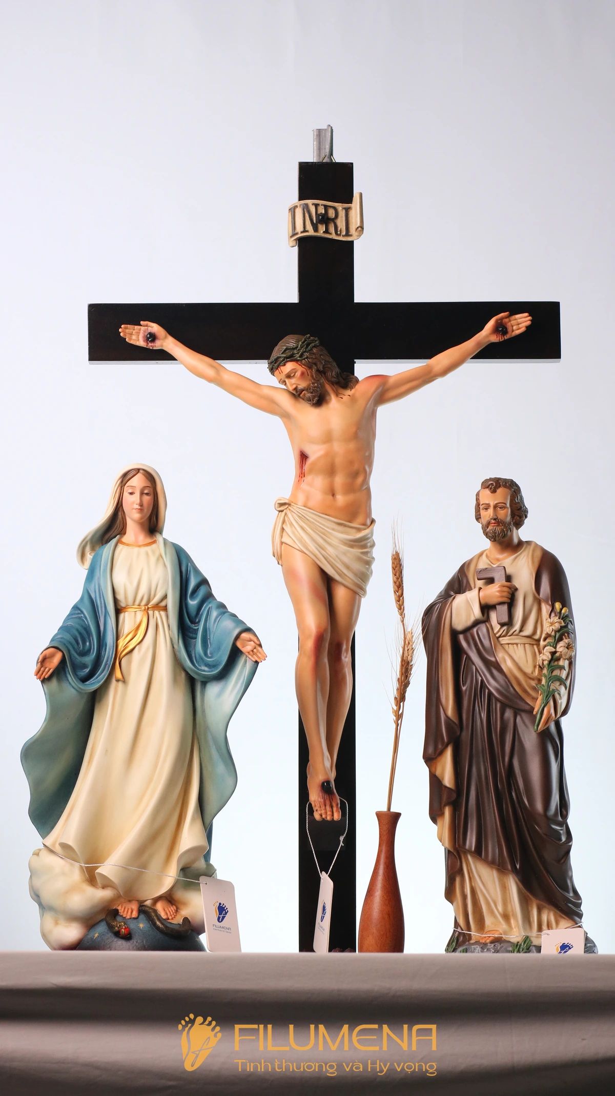 Bộ bàn thờ Chúa 50 cm màu nâu và xanh dương cổ điển