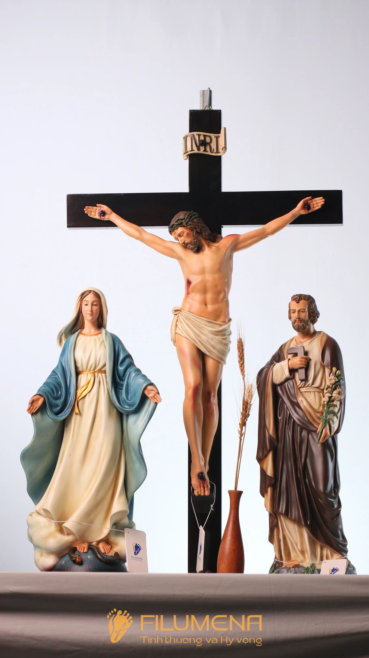 Bộ bàn thờ Chúa 50 cm màu nâu và xanh dương cổ điển