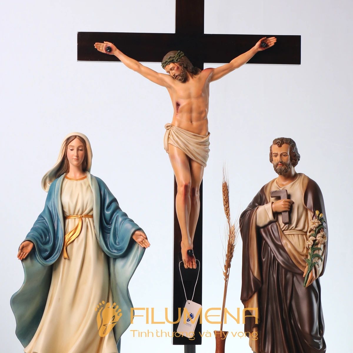 Bàn thờ Chúa 50 cm màu nâu – xanh dương tượng Chúa Chuộc Tội 40 cm