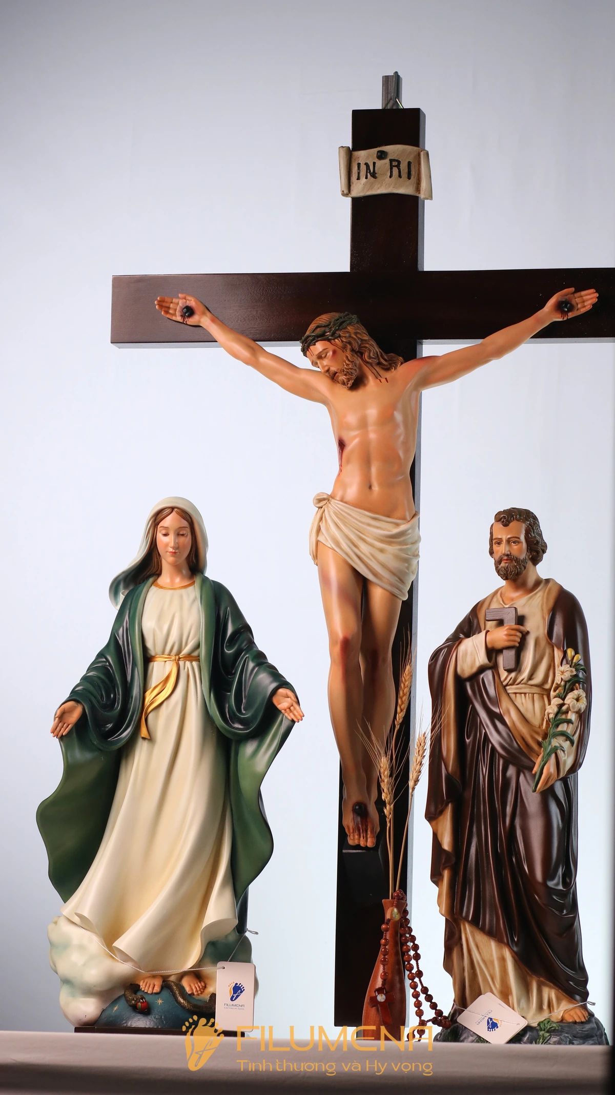 Bộ tượng bàn thờ Chúa 60 cm tông màu nâu - xanh ô liu