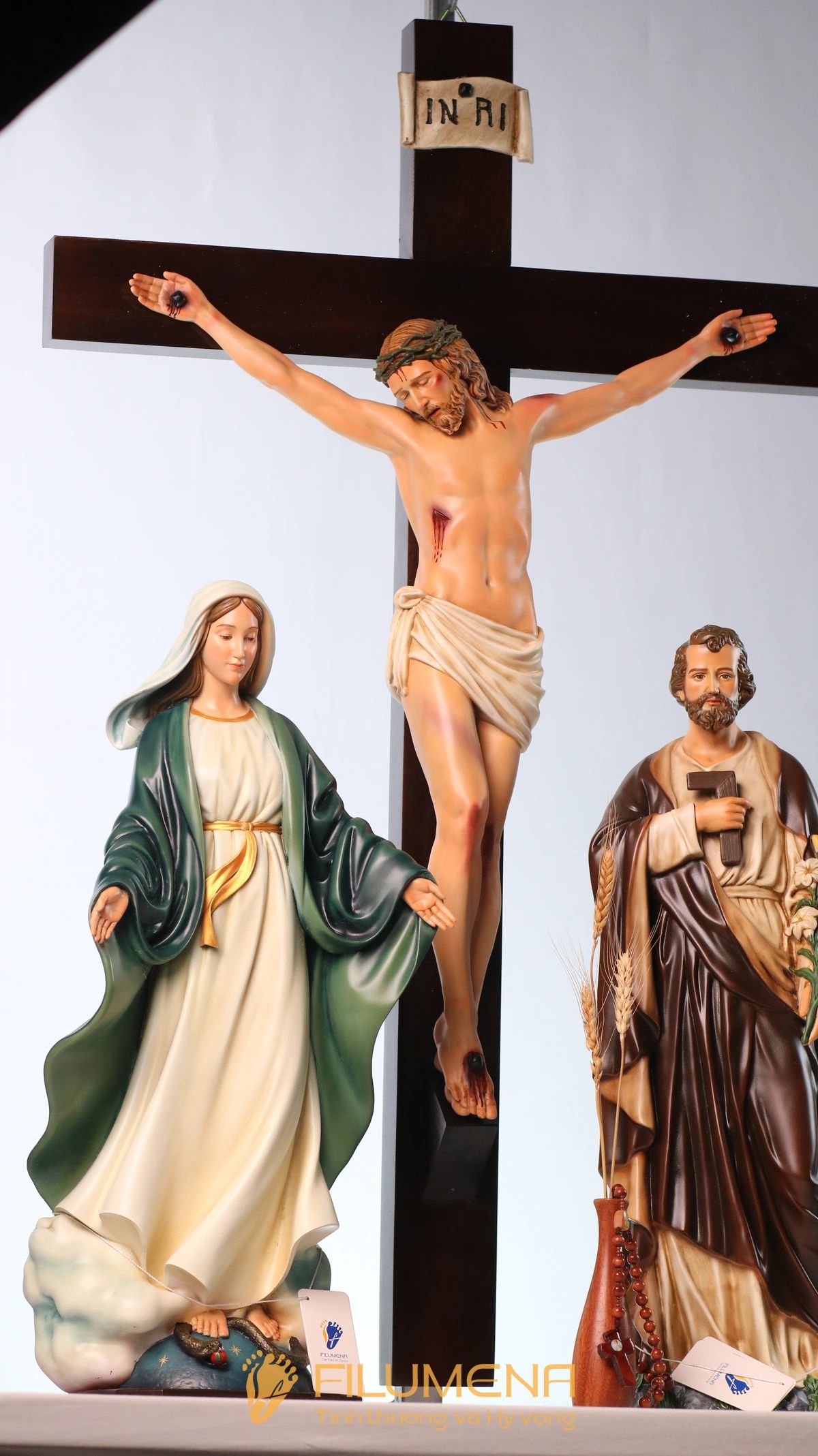 Bộ tượng bàn thờ Chúa 60 cm tông màu nâu - xanh ô liu