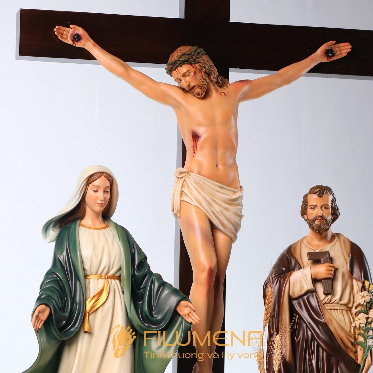 Bộ tượng bàn thờ Chúa 60 cm tông màu nâu - xanh ô liu