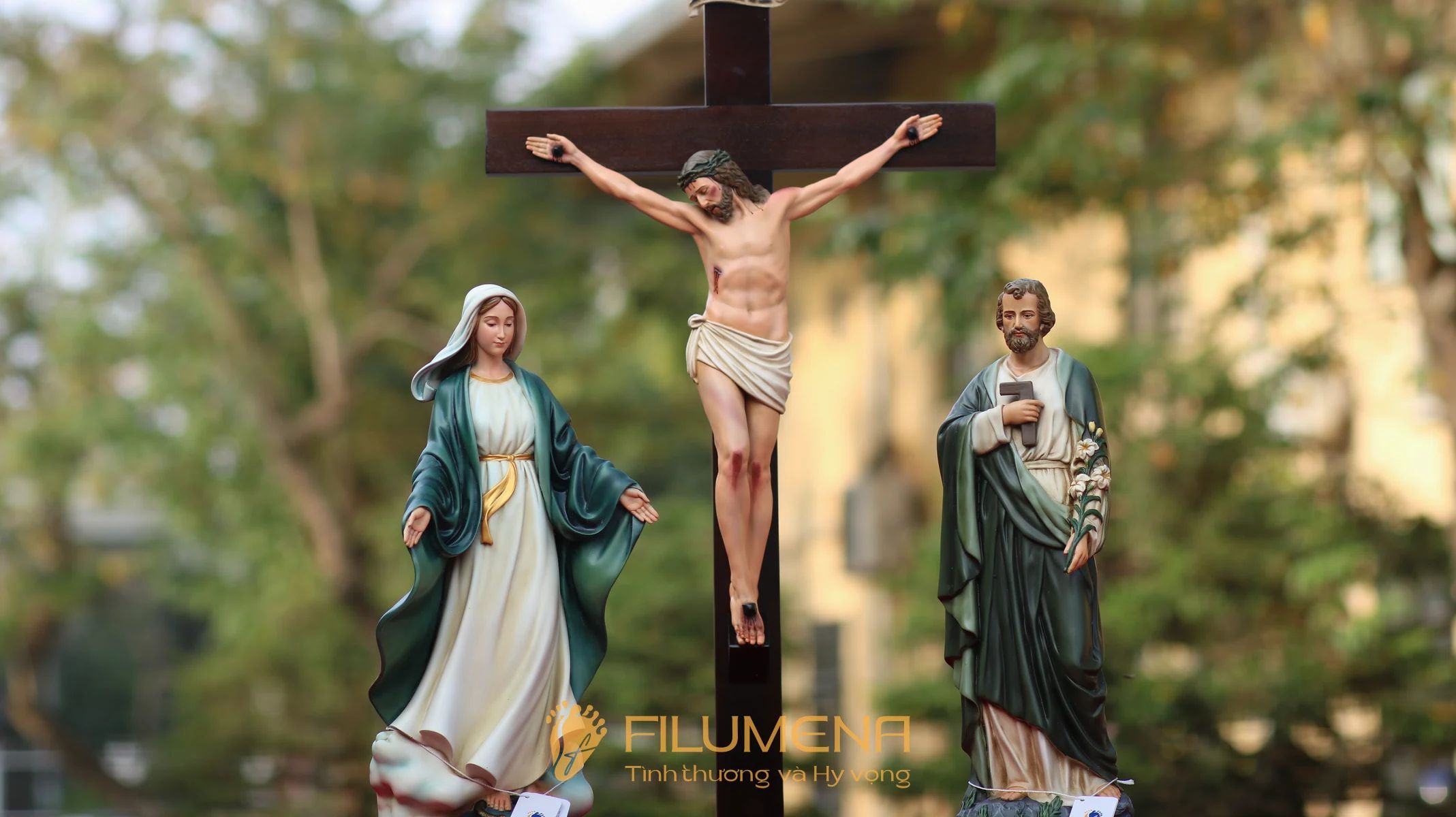 Bộ tượng Bàn thờ Chúa 40 cm tông màu xanh ô liu M2