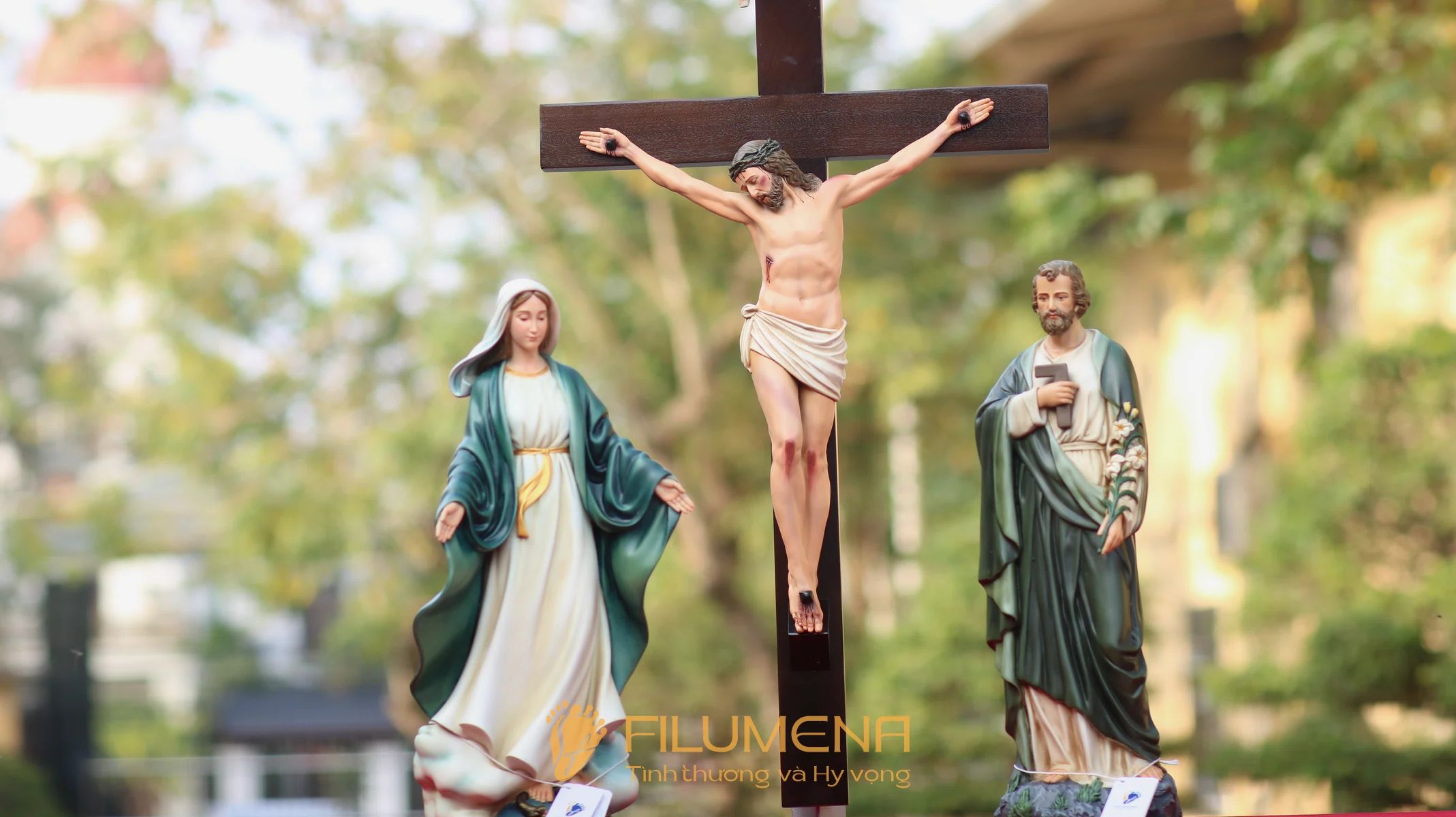 Bộ tượng Bàn thờ Chúa 40 cm tông màu xanh ô liu M2