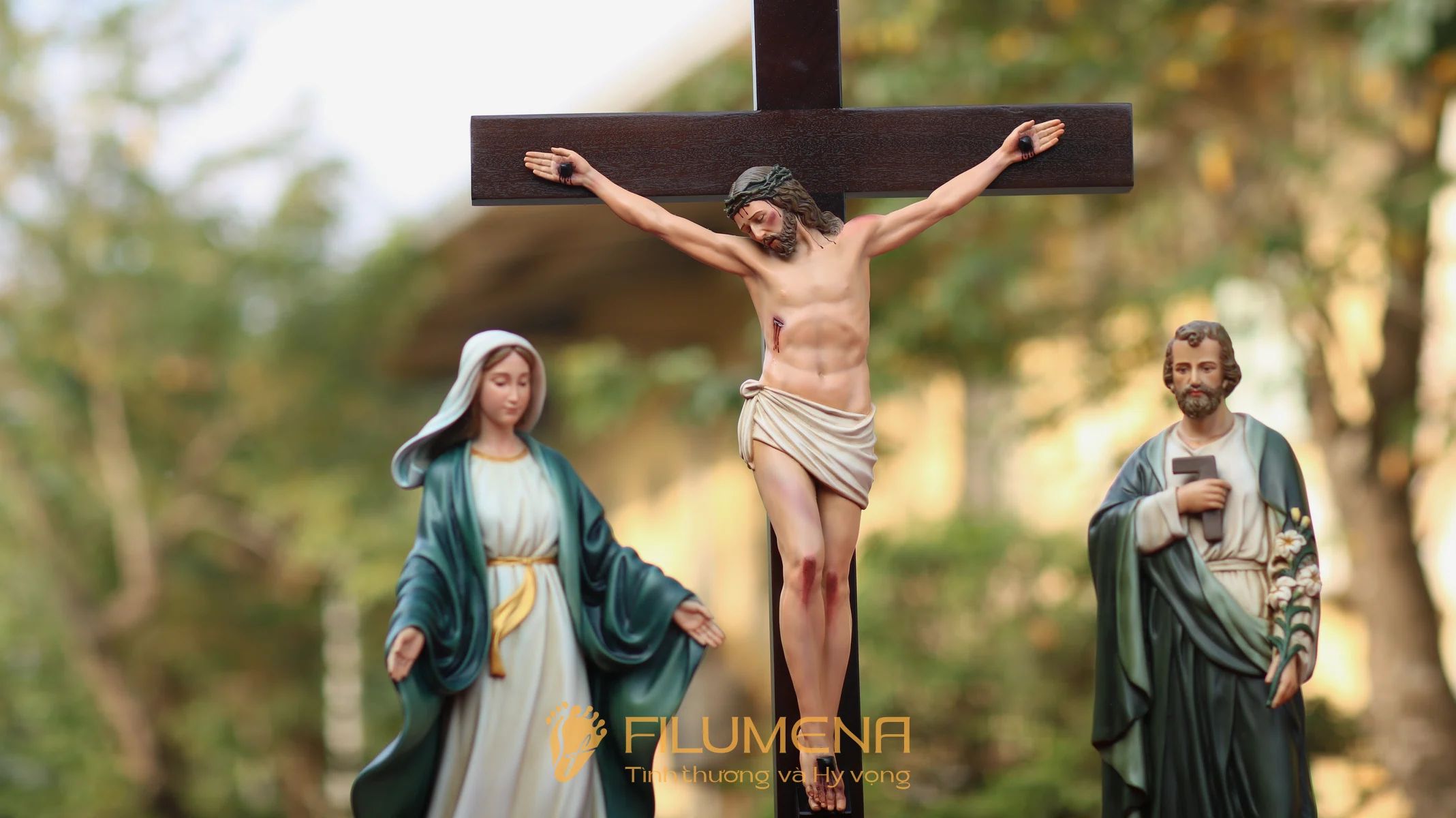 Bộ tượng Bàn thờ Chúa 40 cm tông màu xanh ô liu M2