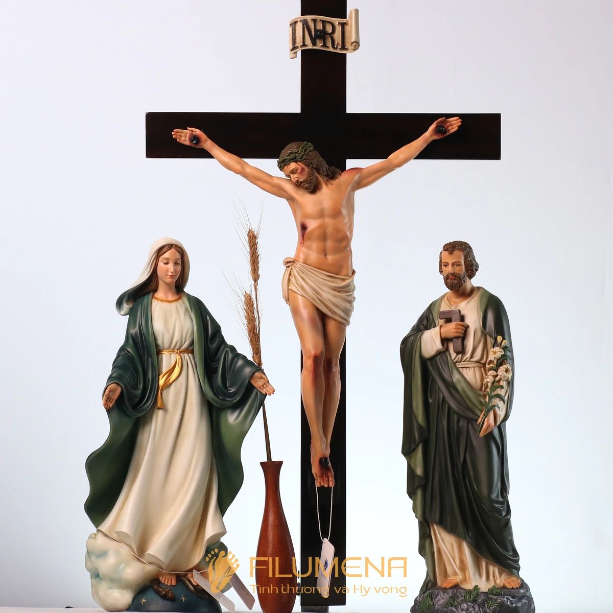 Bộ tượng bàn thờ Chúa 40 cm tông xanh ô liu của Filumena nhìn tổng thể