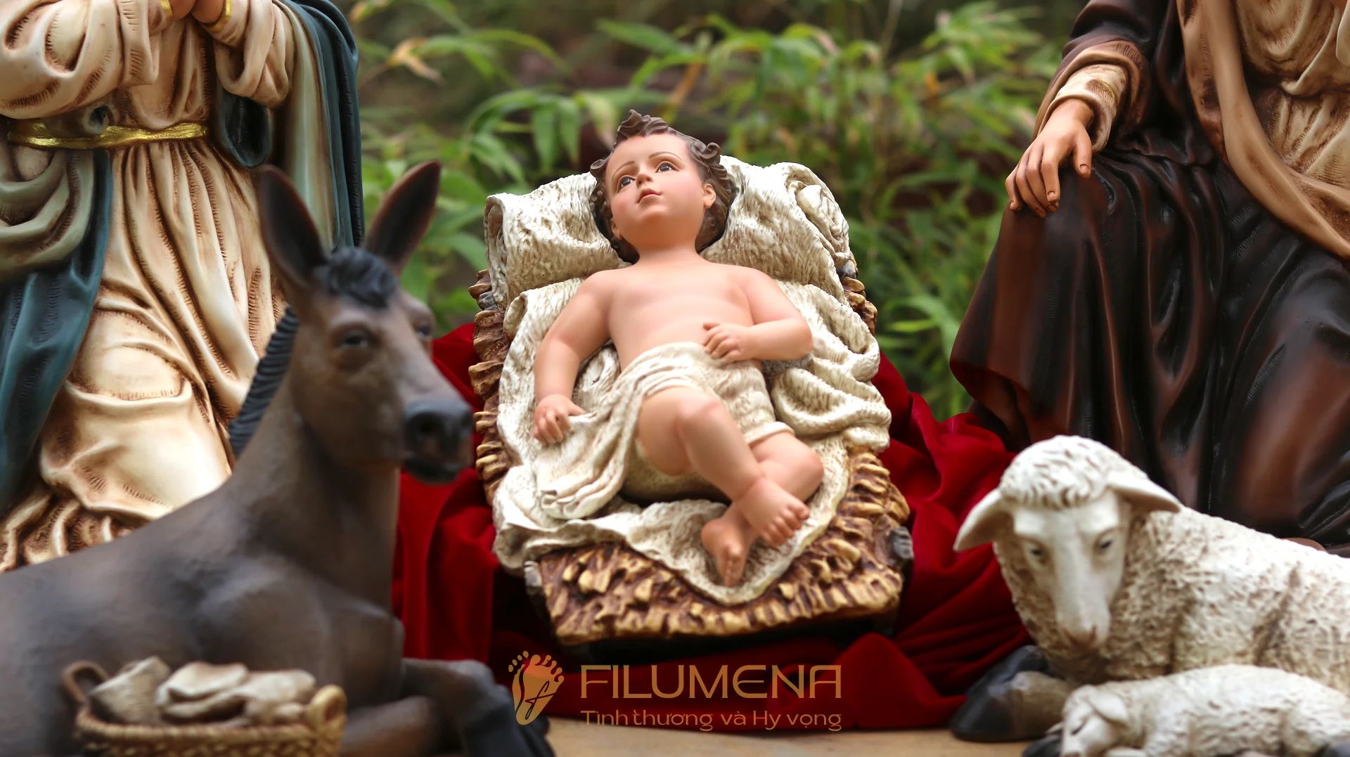 Bộ tượng Giáng sinh 50 cm 3 nhân vật tông màu trầm cổ điển