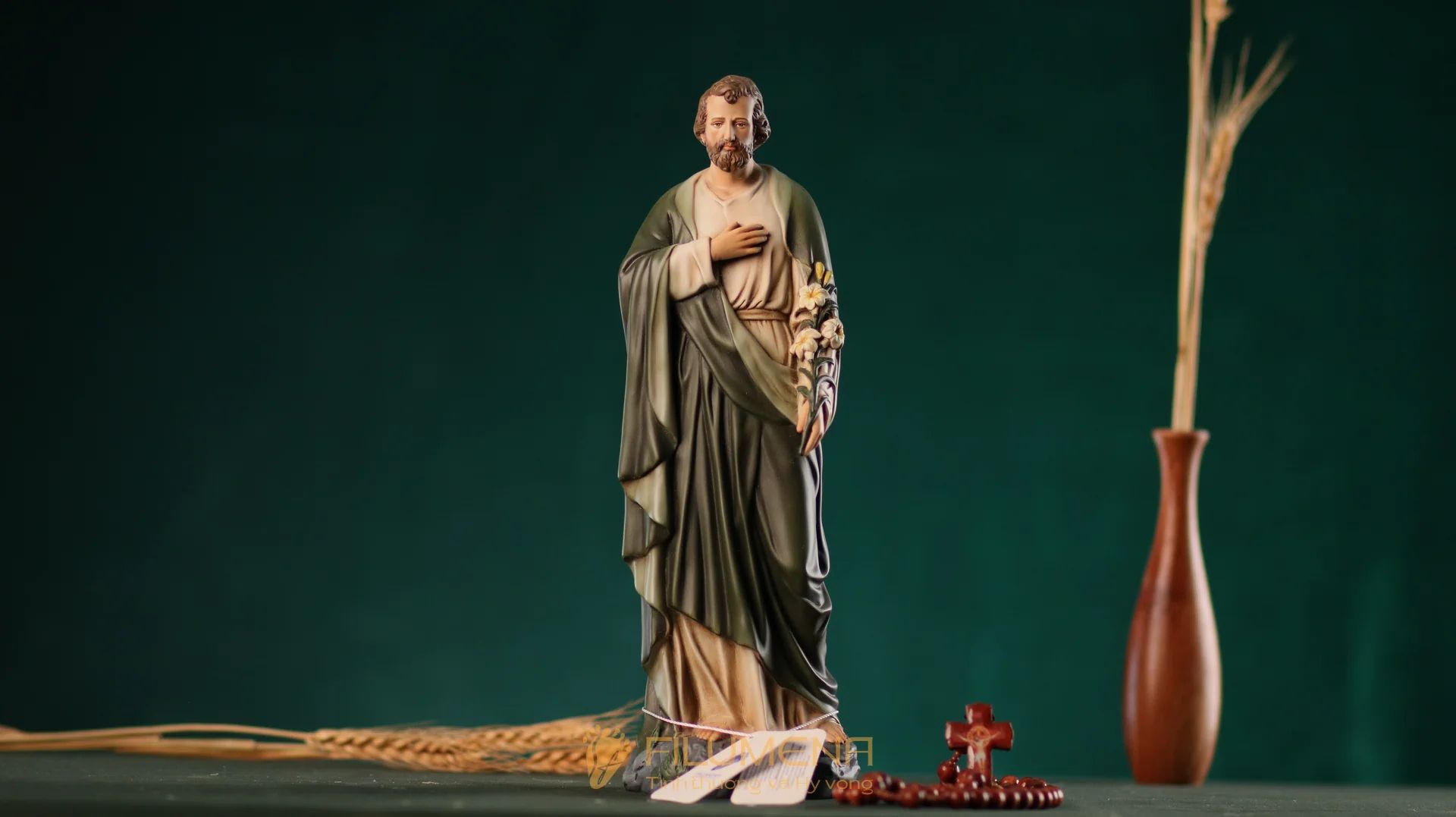 Tượng Thánh Giuse Hoa Huệ 30 cm, 40 cm màu xanh ô-liu M2