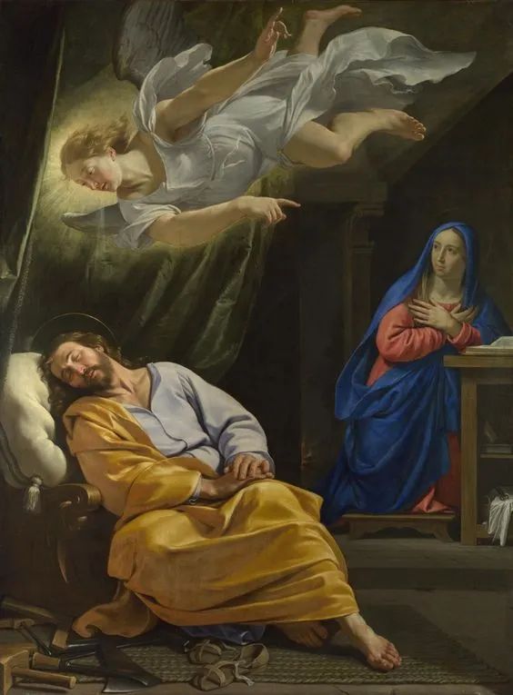 Hình minh họa kinh ông Thánh Giuse: Sứ thần báo mộng cho ông Giuse (Philippe de Champaigne 1602-1674)