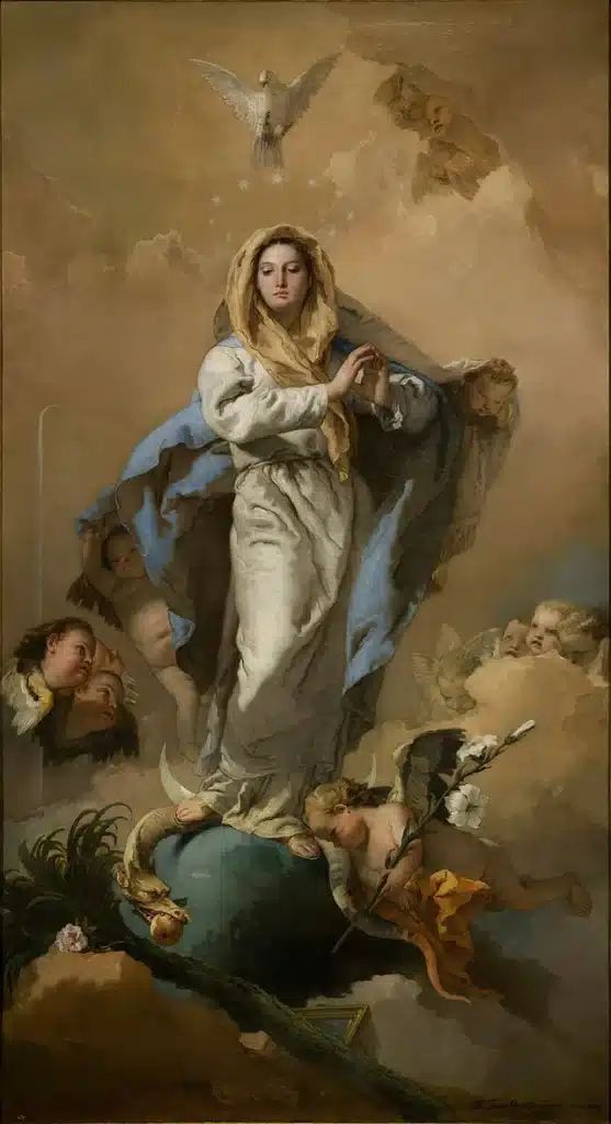 Tranh vẽ Đức Mẹ Vô Nhiễm Nguyên Tội, sáng tác bởi danh họa Tiepolo (1767)