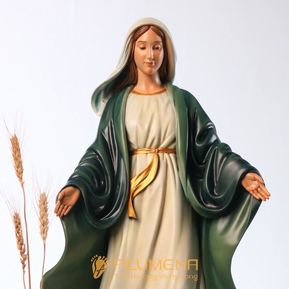 Tượng Đức Mẹ Ban Ơn 60 cm màu xanh ô-liu