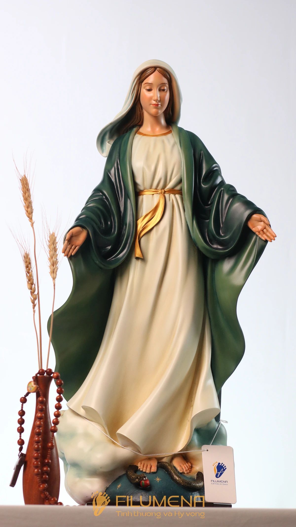 Tượng Đức Mẹ Ban Ơn 60 cm màu xanh ô-liu