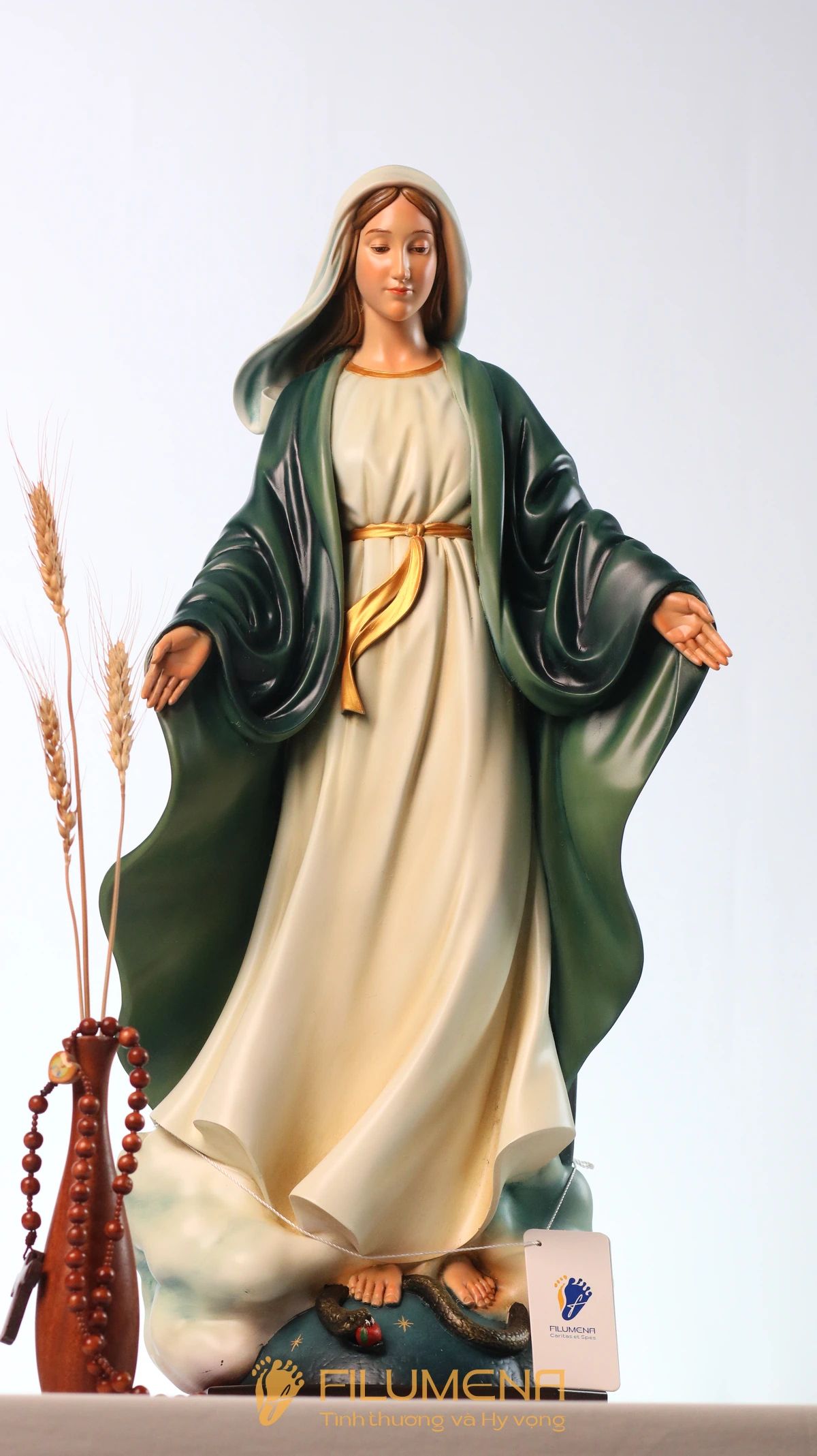 Tượng Đức Mẹ Ban Ơn cao 50 cm, 60 cm màu xanh ô-liu M2