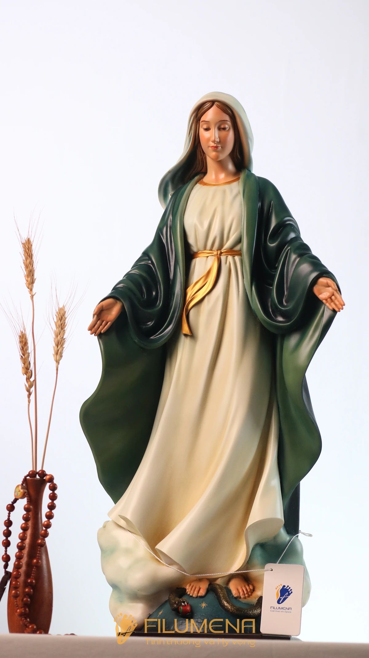 Tượng Đức Mẹ Ban Ơn 60 cm màu xanh ô-liu