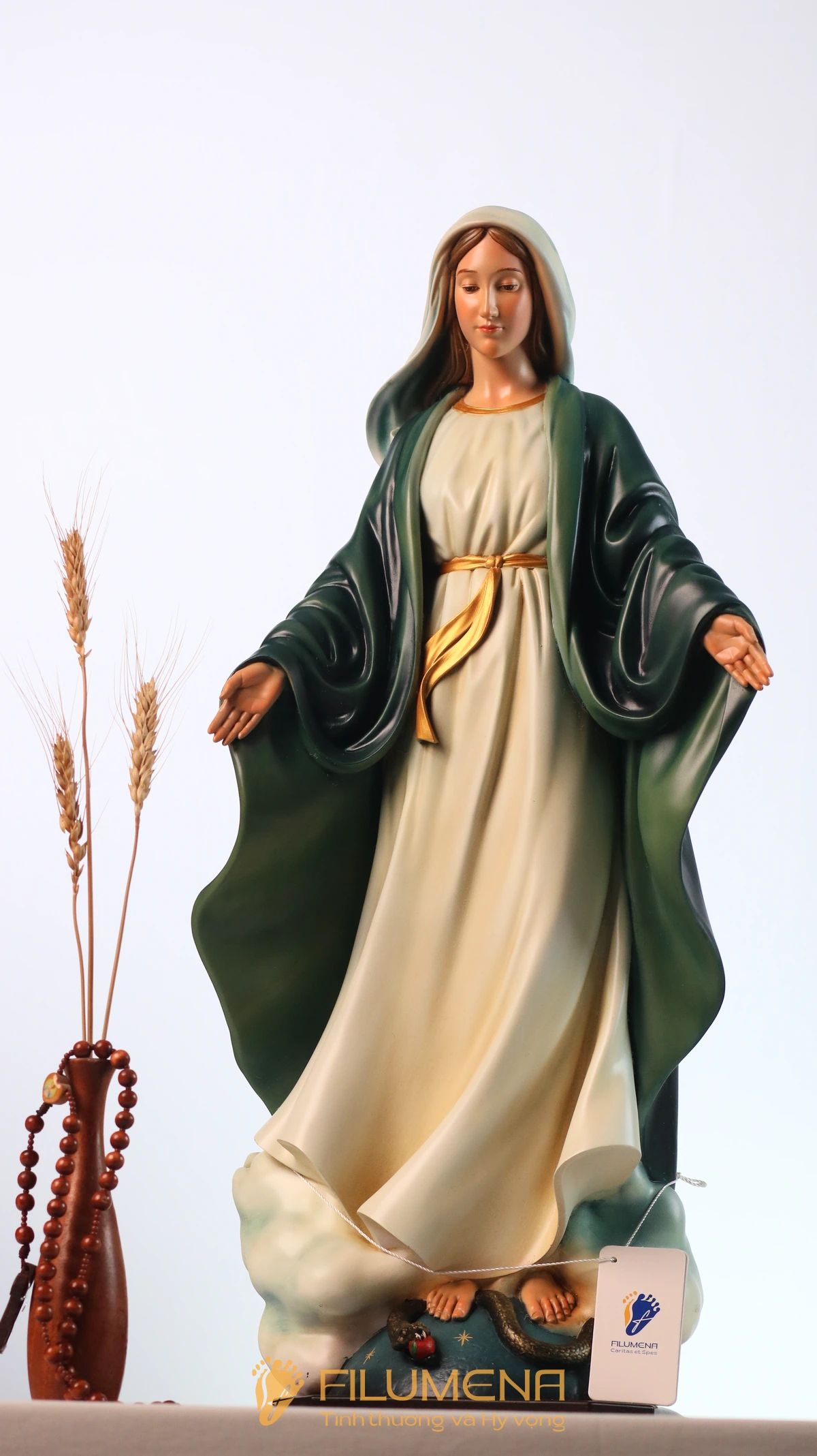 Tượng Đức Mẹ Ban Ơn cao 50 cm, 60 cm màu xanh ô-liu M2