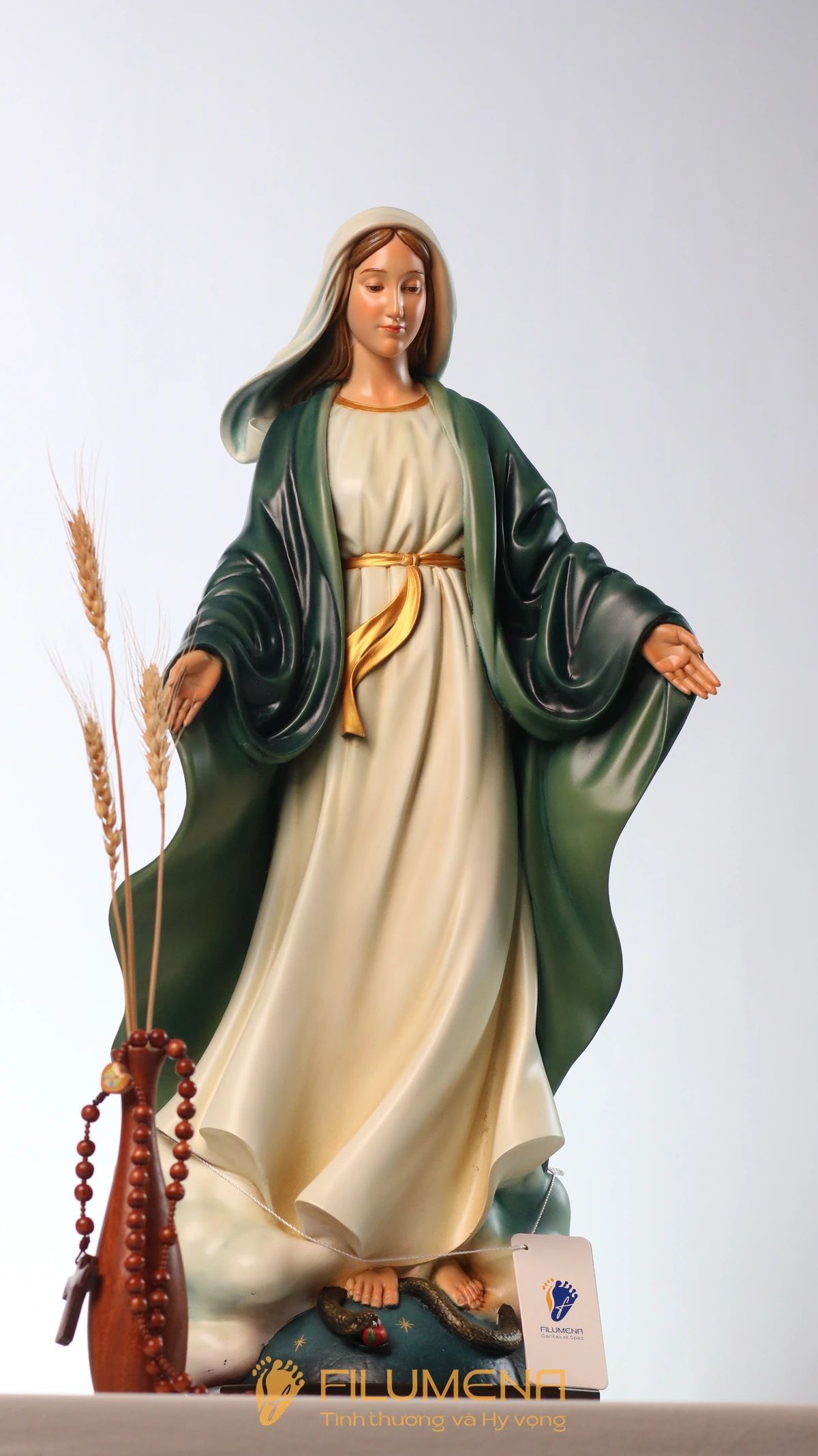 Tượng Đức Mẹ Ban Ơn cao 50 cm, 60 cm màu xanh ô-liu M2