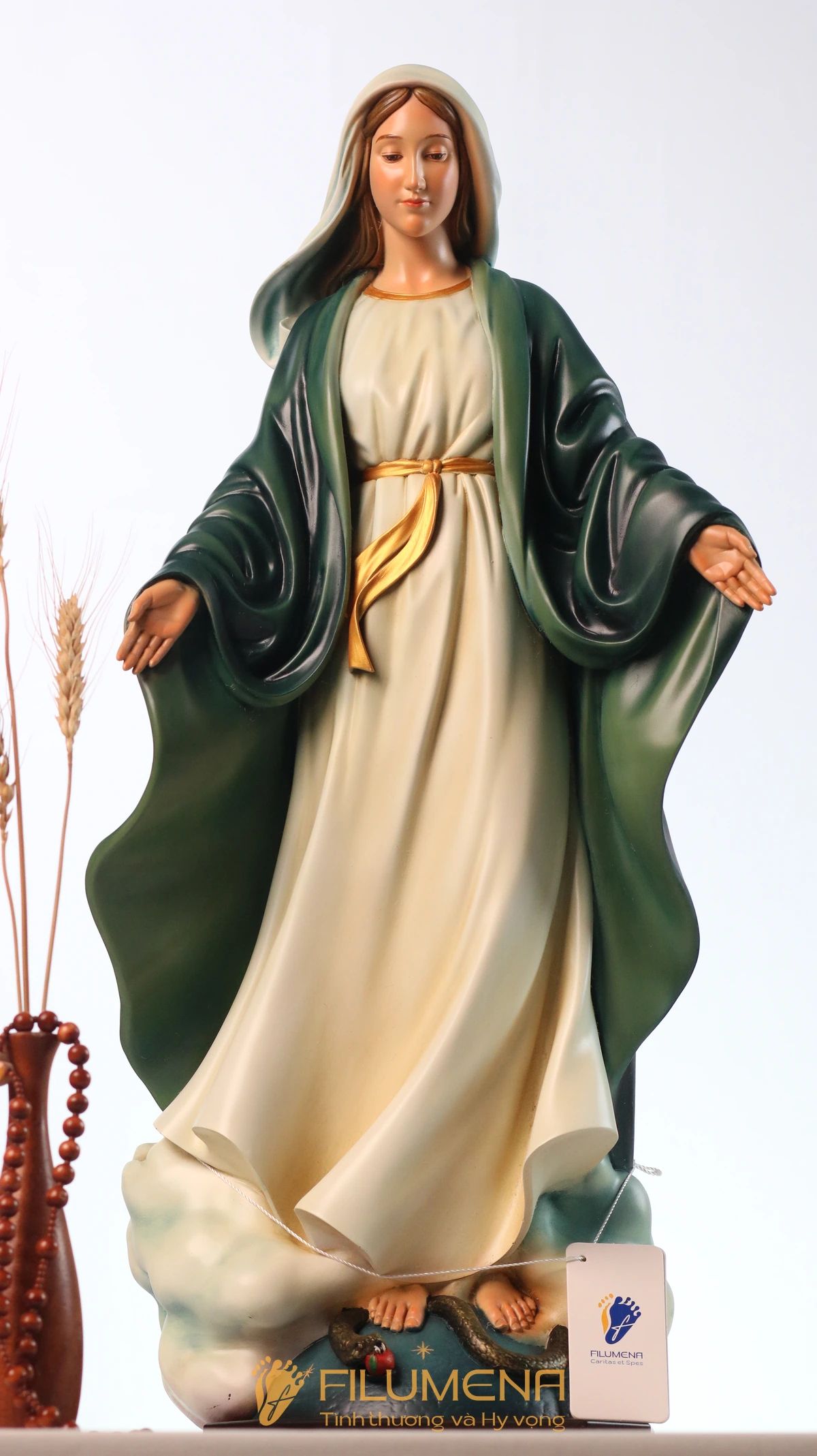 Tượng Đức Mẹ Ban Ơn cao 50 cm, 60 cm màu xanh ô-liu M2