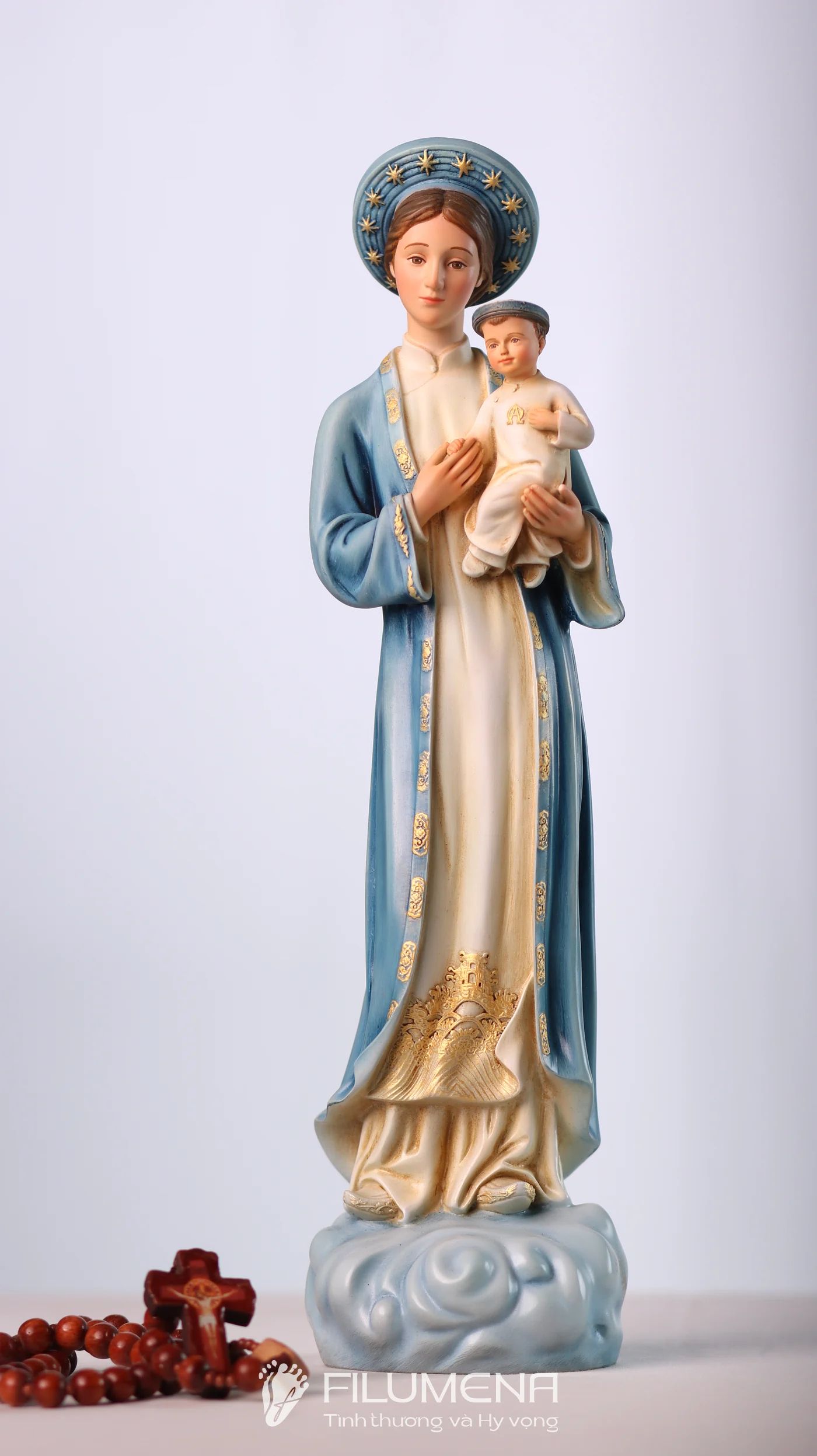 Tượng Đức Mẹ La Vang 30 cm áo màu xanh da trời