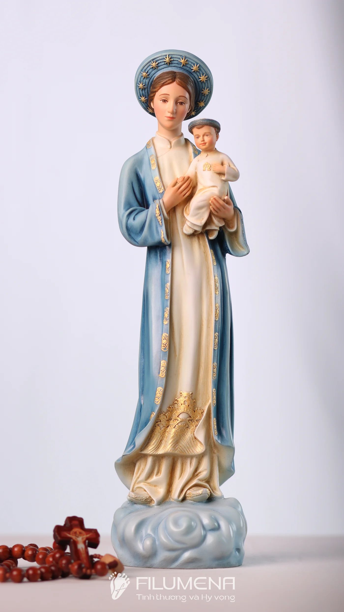 Tượng Đức Mẹ La Vang 30 cm áo màu xanh da trời