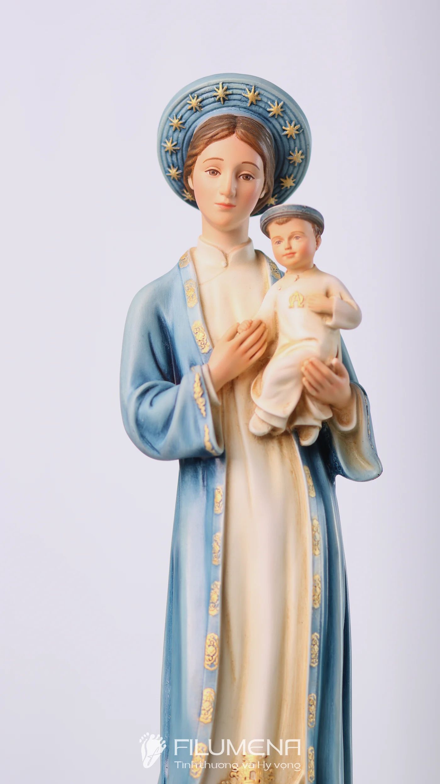 Tượng Đức Mẹ La Vang 30 cm áo màu xanh da trời