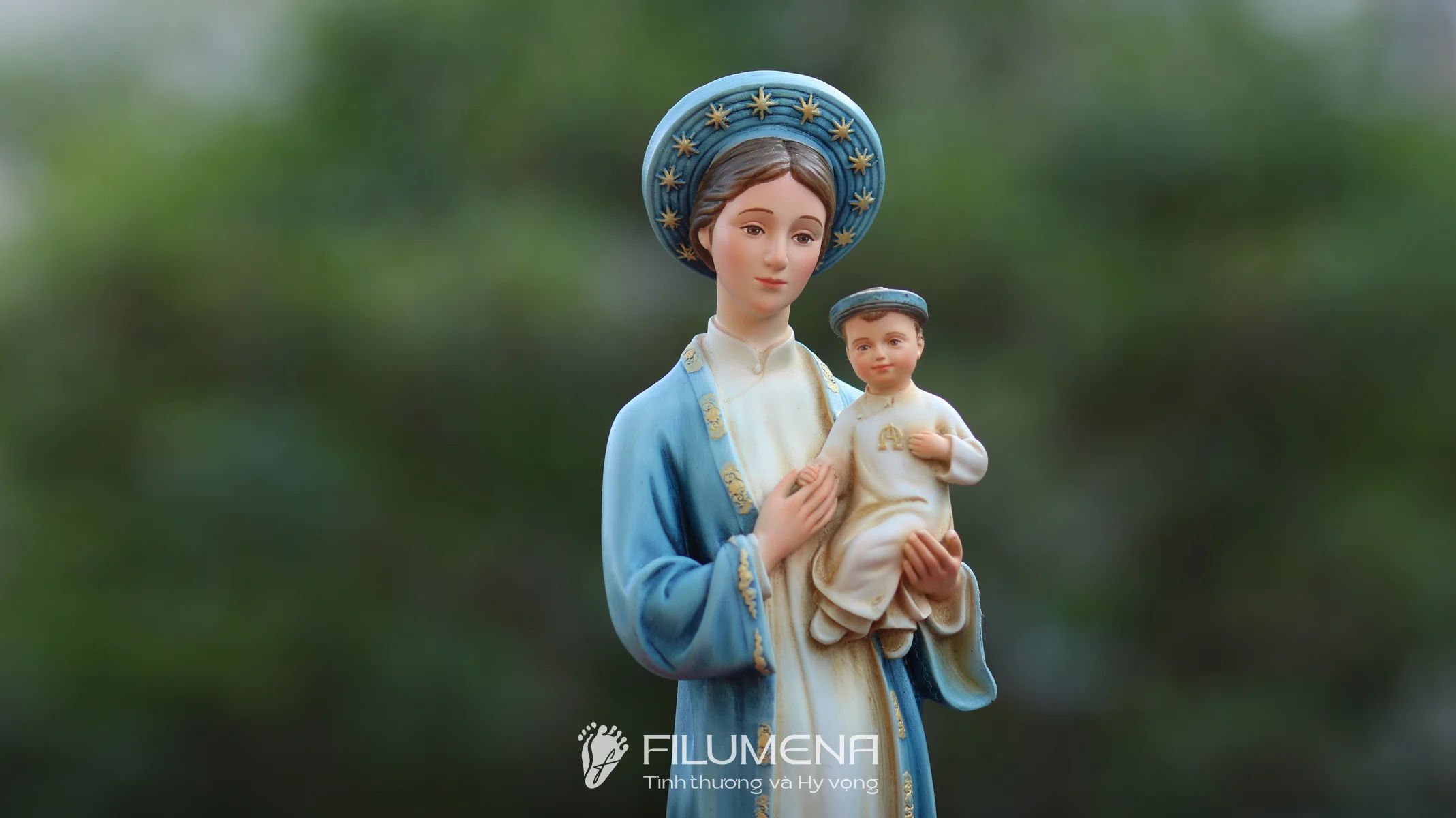 Hình ảnh tượng Đức Mẹ La Vang 30 cm áo xanh da trời
