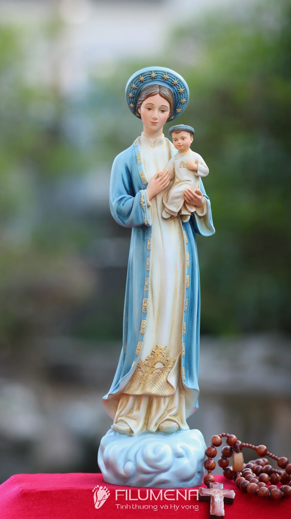 Hình ảnh tượng Đức Mẹ La Vang 30 cm áo xanh da trời