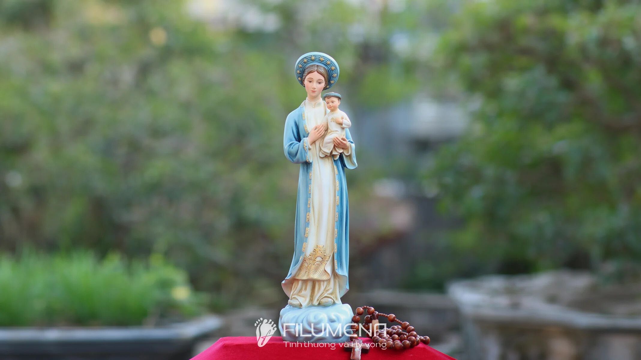 Tượng Đức Mẹ La Vang 40 cm áo màu xanh da trời