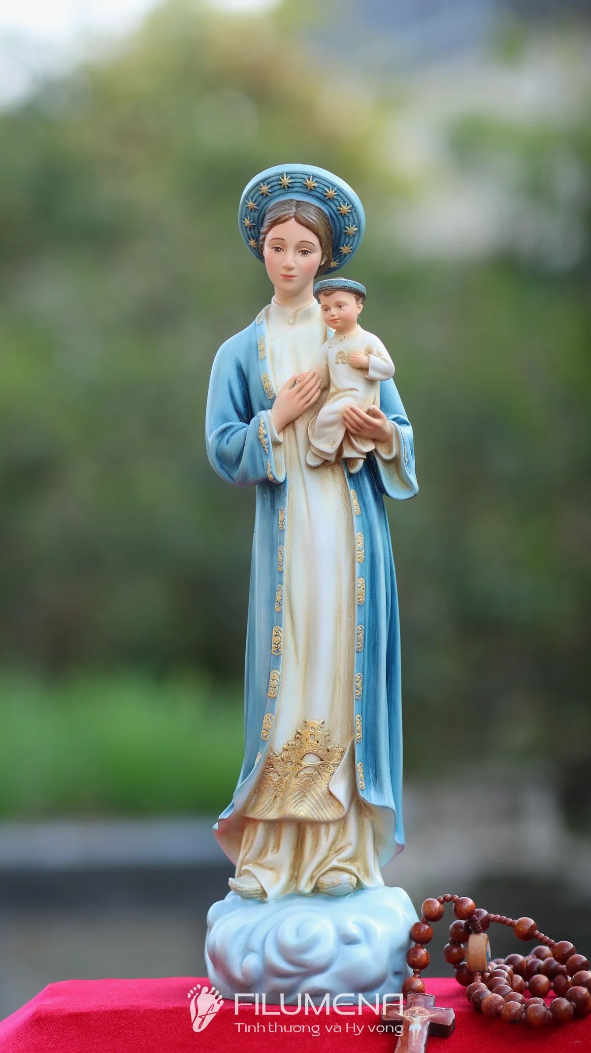 Tượng Đức Mẹ La Vang 40 cm áo màu xanh da trời