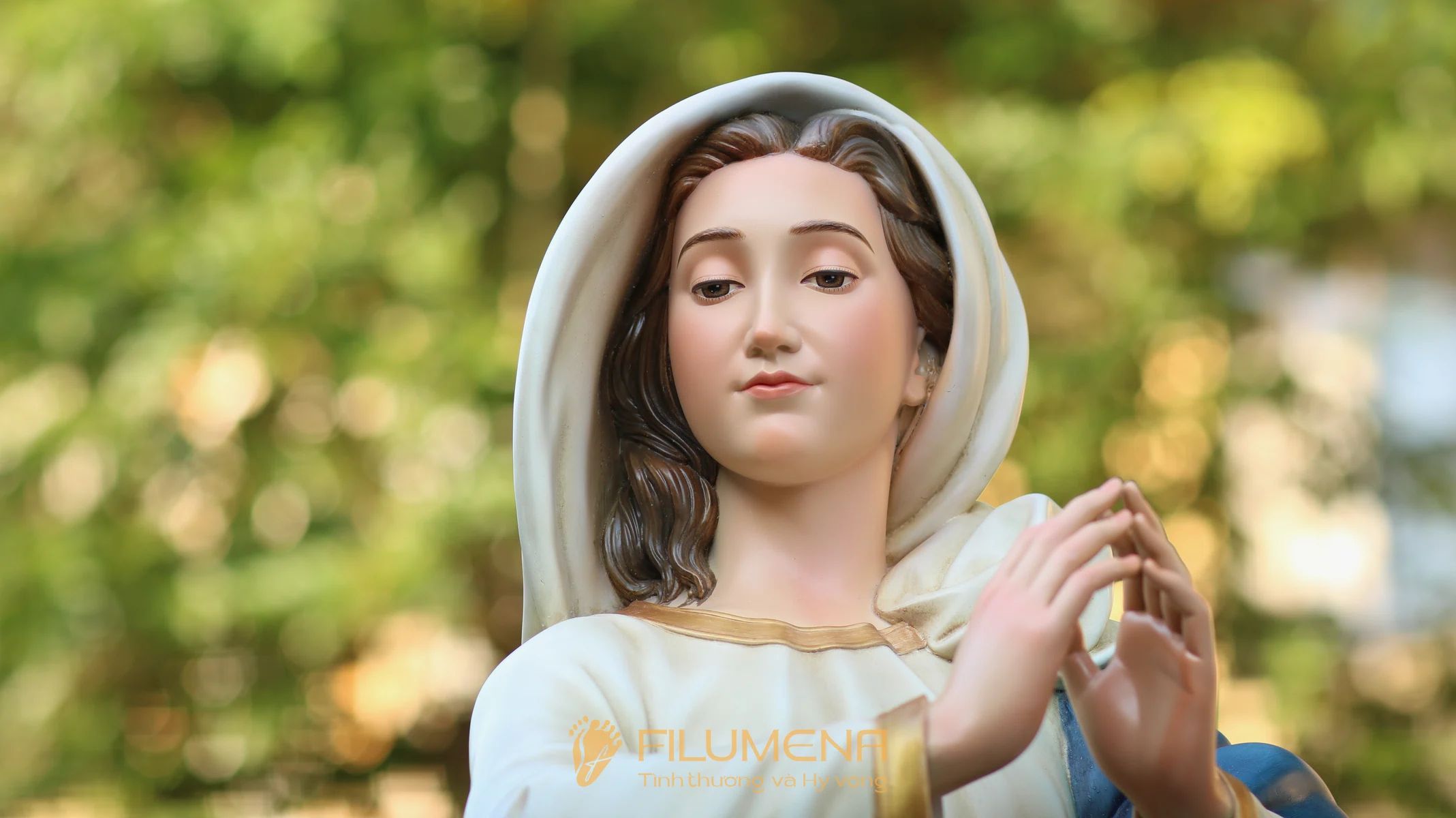 Tượng Đức Mẹ Vô Nhiễm Nguyên Tội cao 120 cm màu xanh trắng