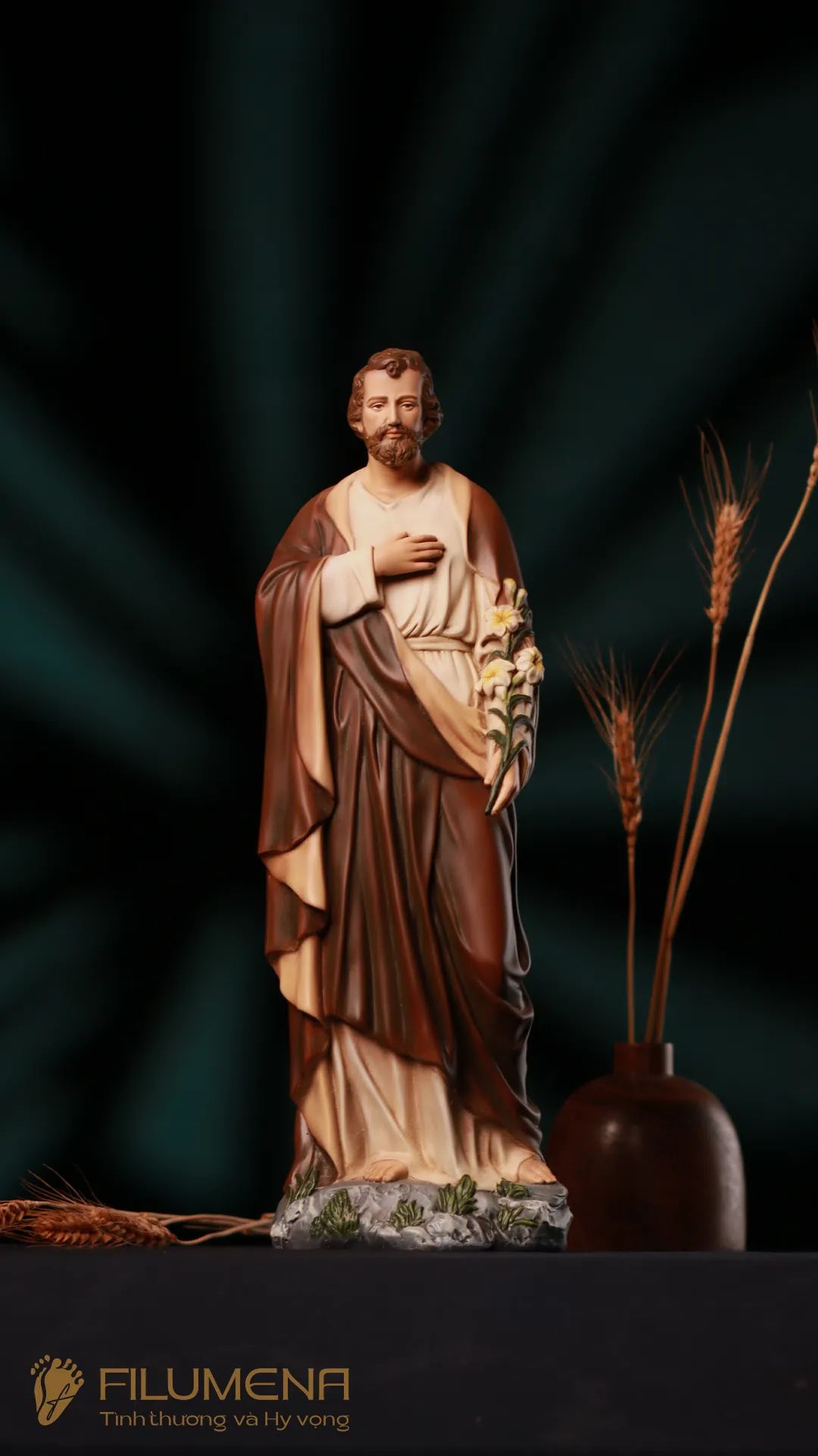 Tượng Thánh Giu-se hoa huệ cao 40 cm
