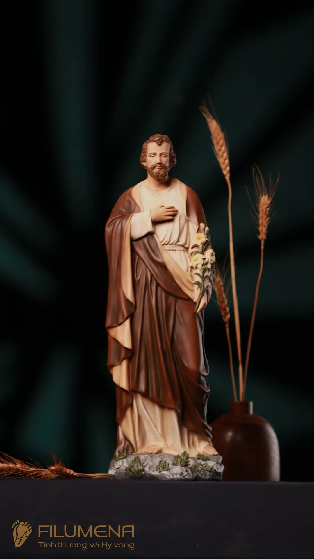 Tượng Thánh Giu-se hoa huệ cao 40 cm
