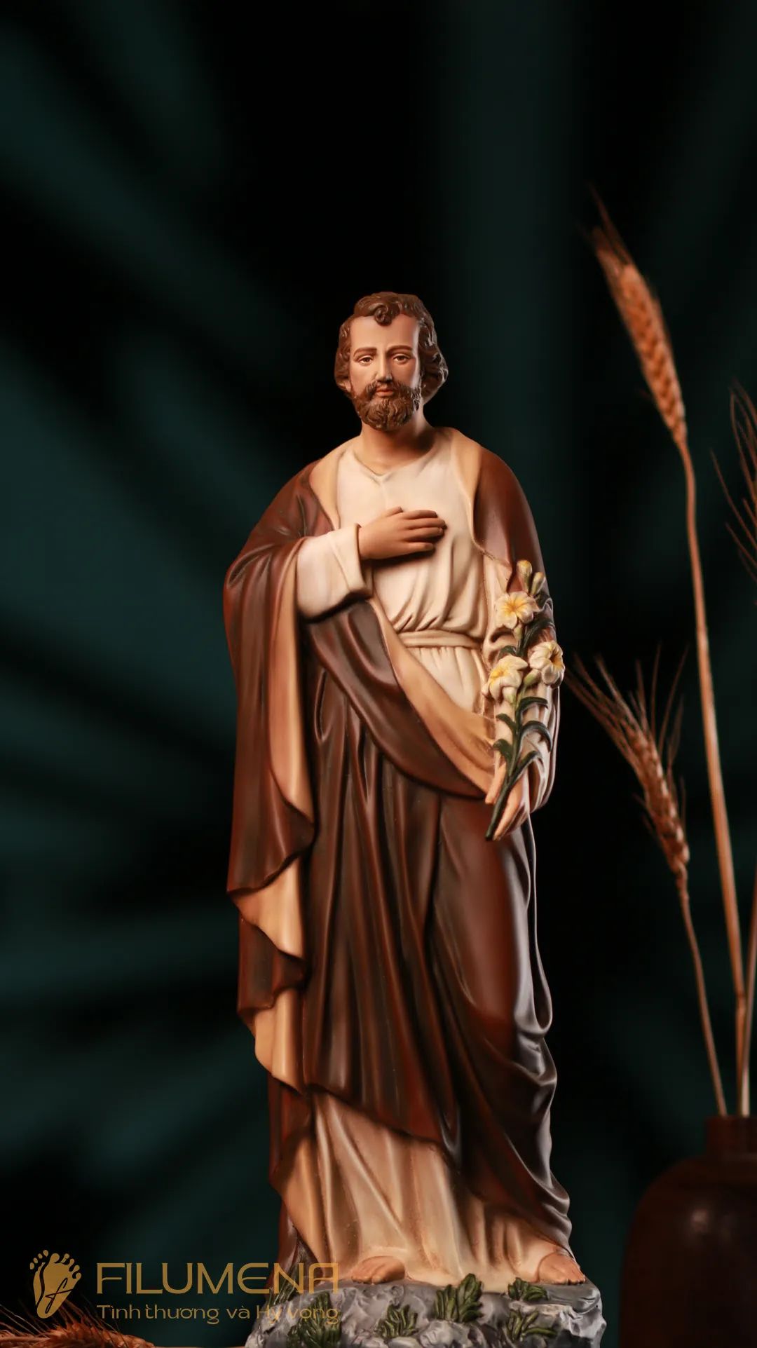 Tượng Thánh Giu-se hoa huệ cao 40 cm