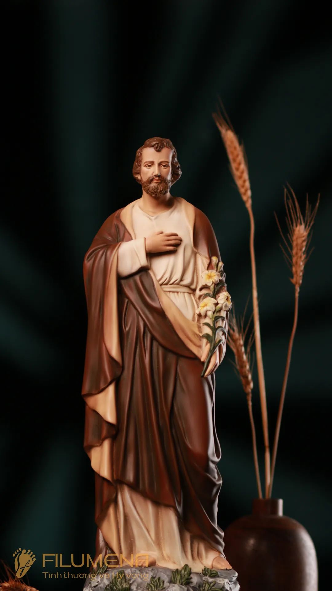 Tượng Thánh Giu-se hoa huệ cao 40 cm
