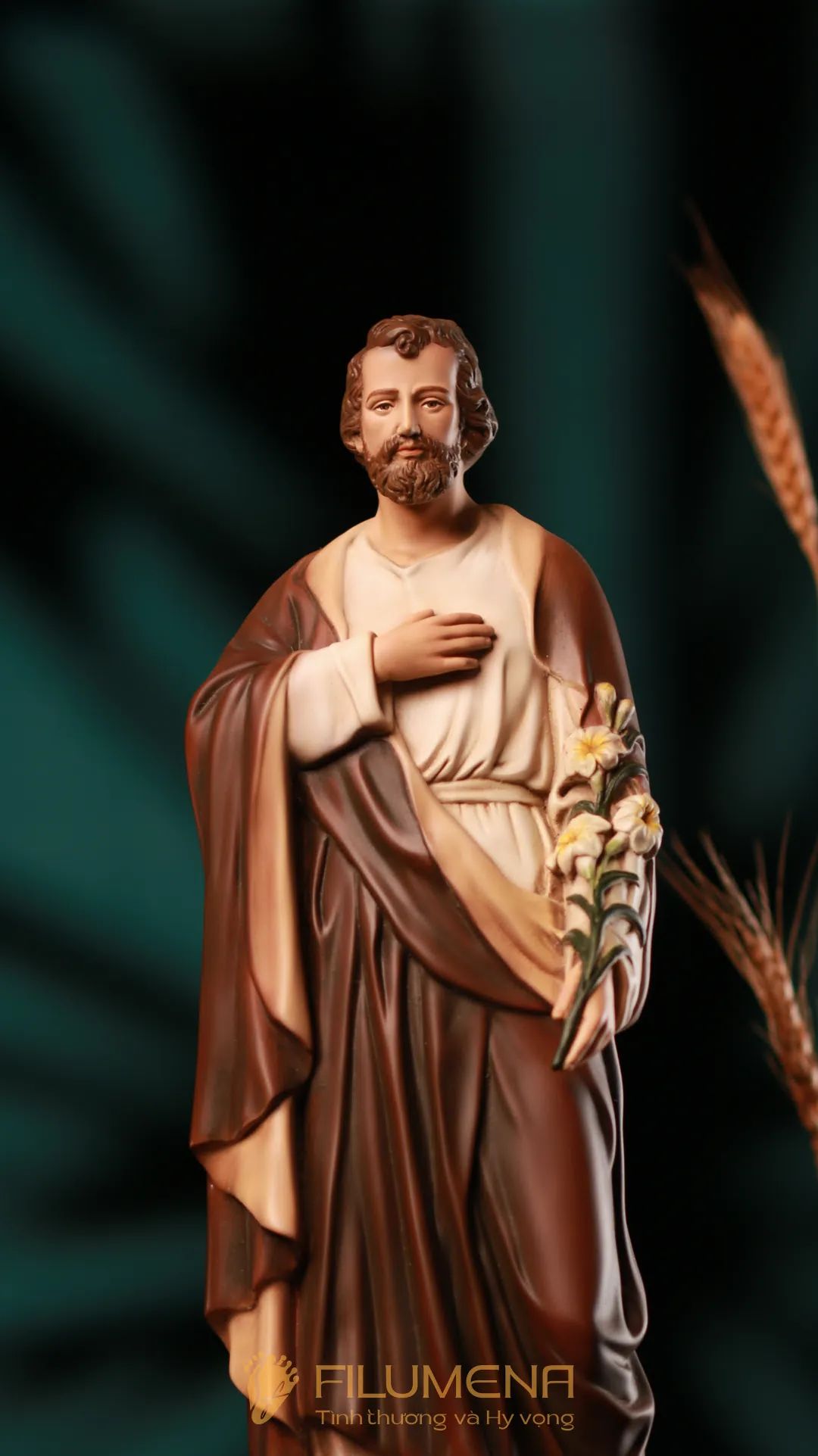 Tượng Thánh Giu-se hoa huệ cao 40 cm