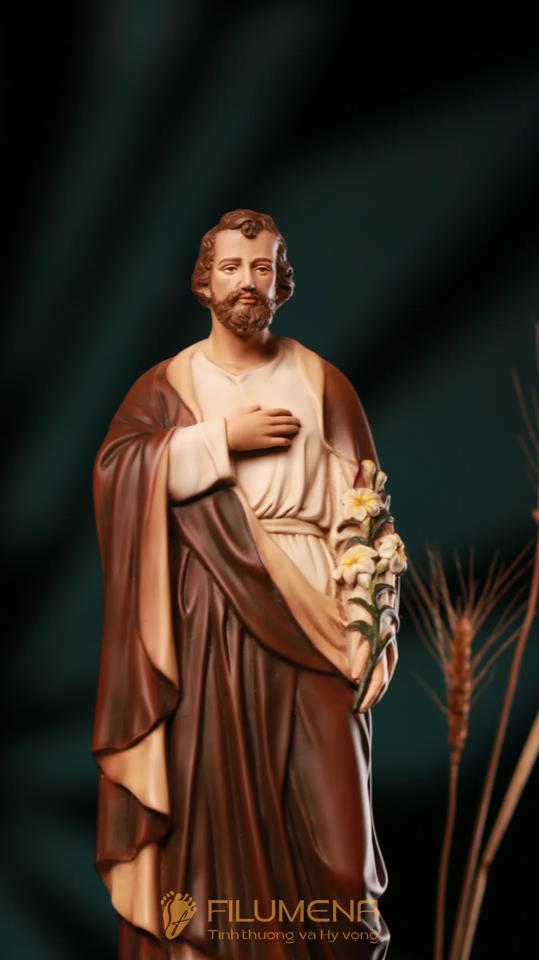 Tượng Thánh Giu-se hoa huệ cao 40 cm