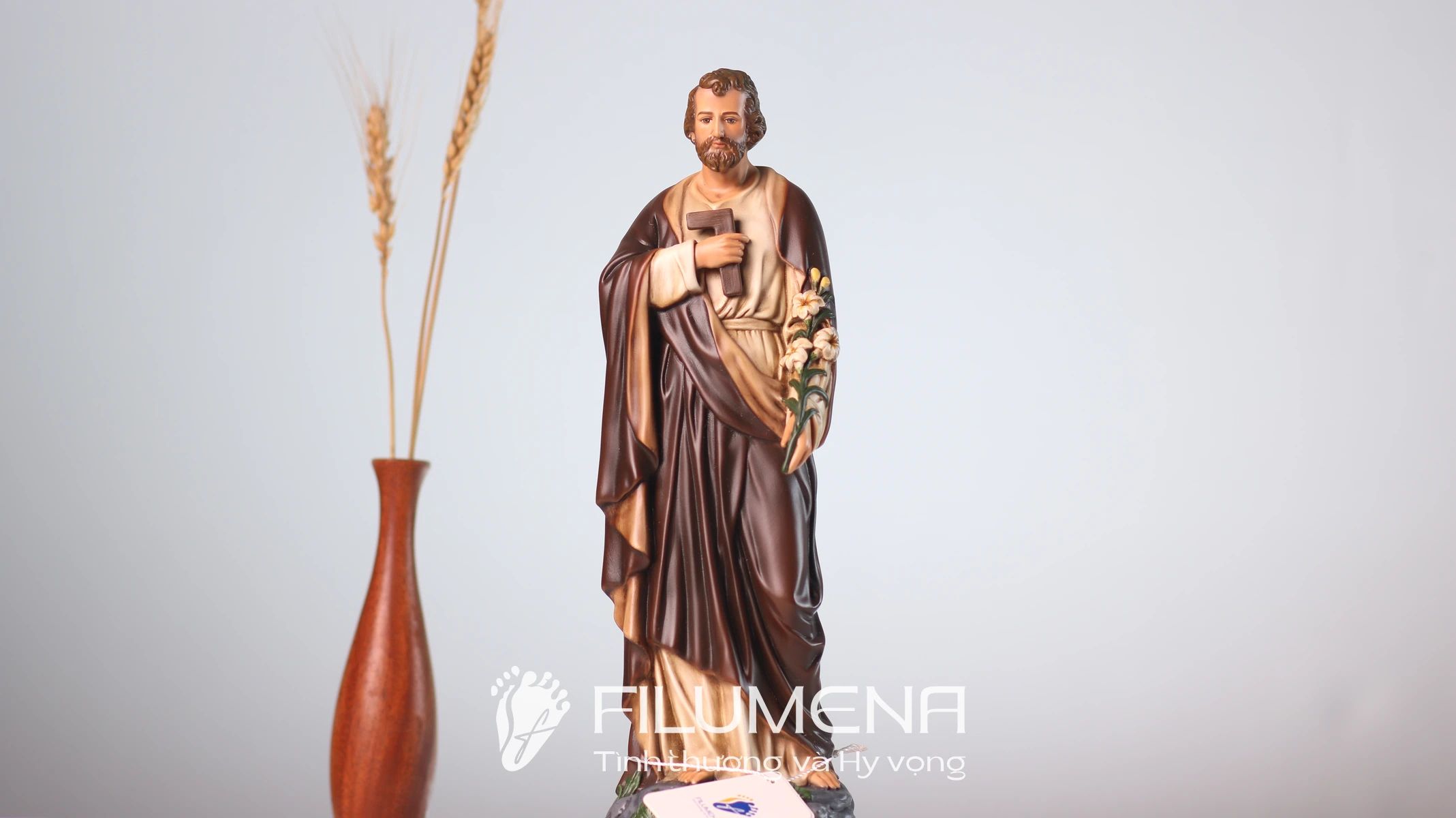 Tượng Thánh Giuse Thợ  30 cm, 40 cm màu nâu M1