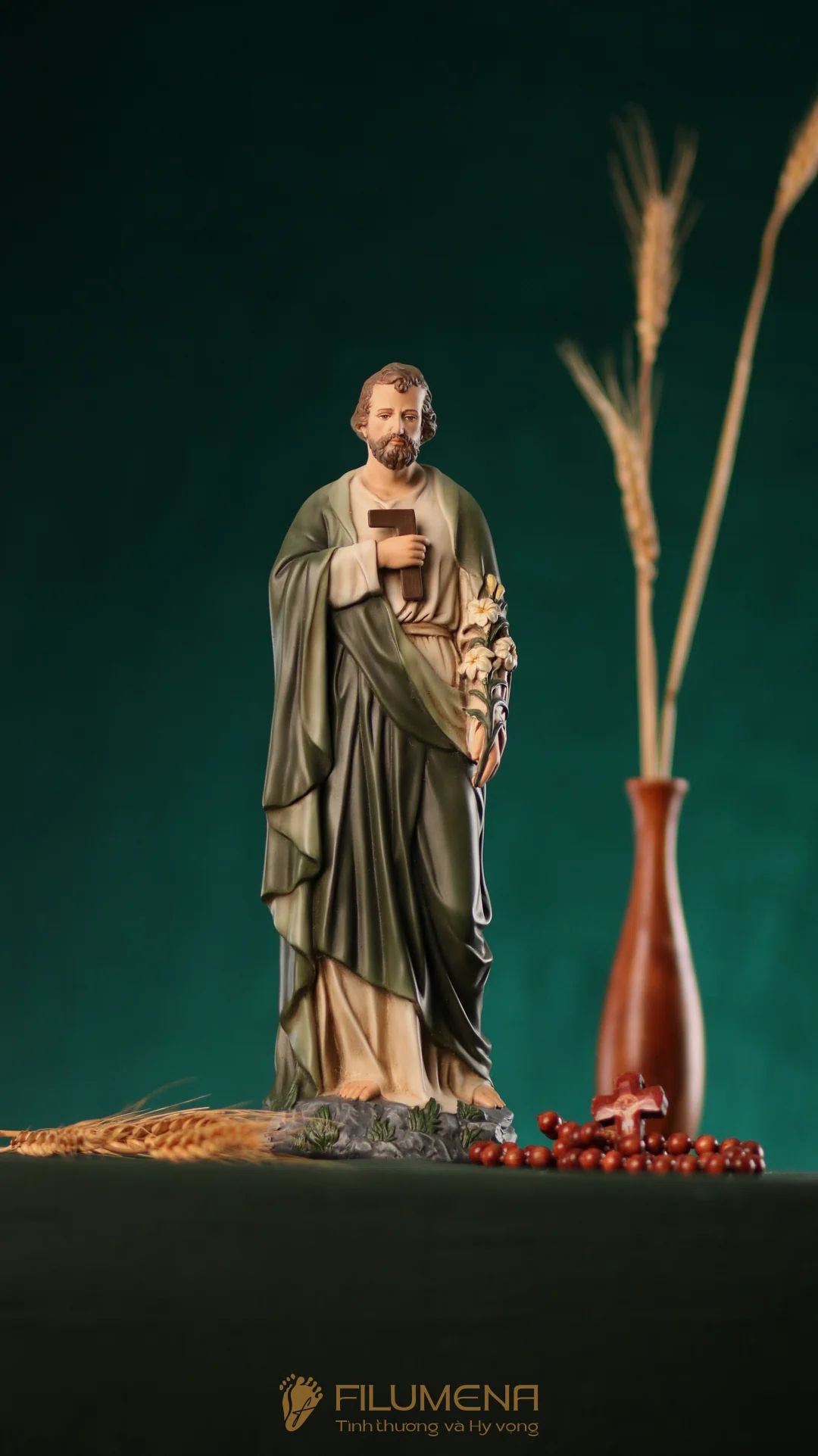 Tượng Thánh Giuse Thợ  30 cm, 40 cm màu xanh ô-liu M2