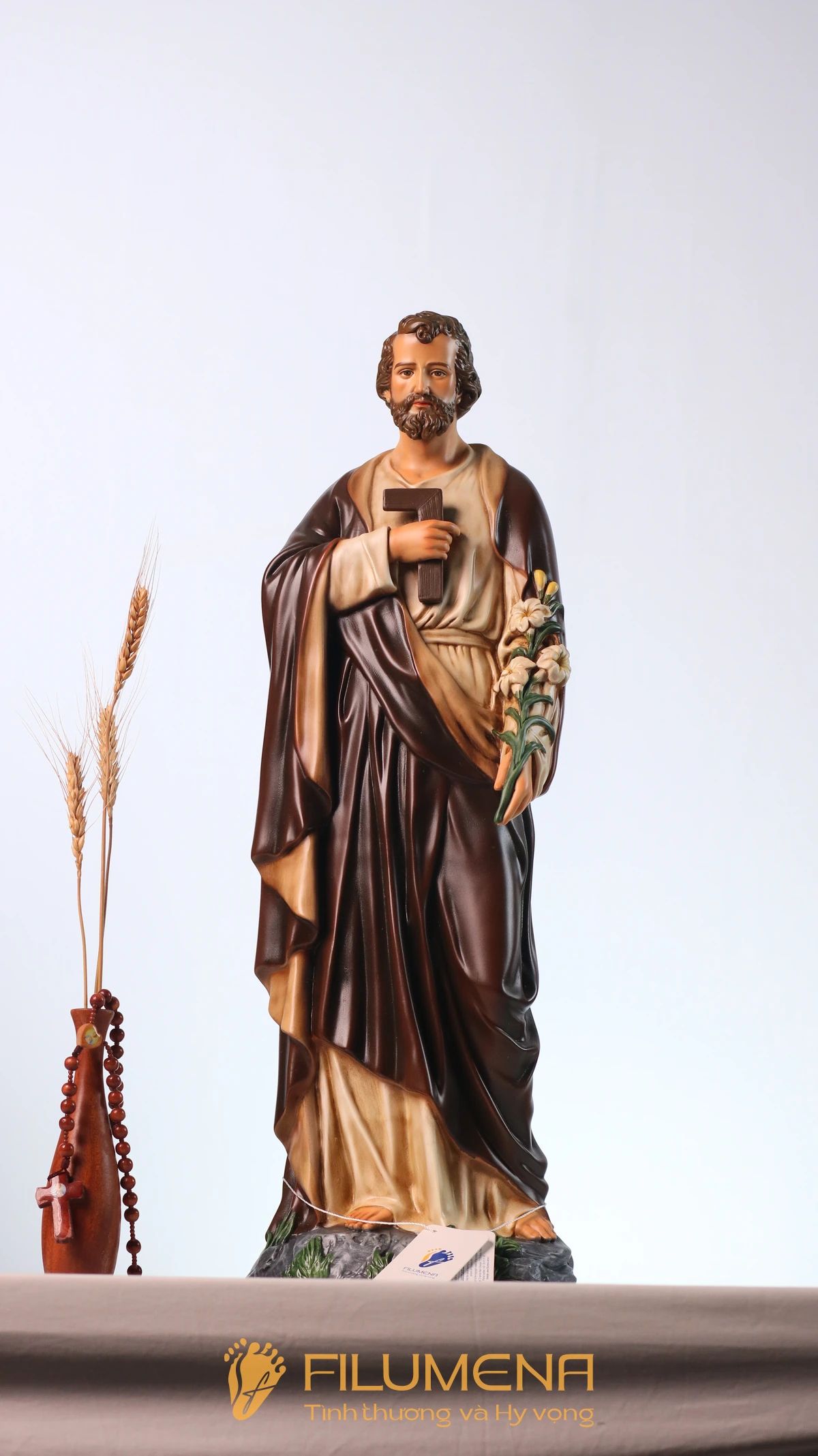 Tượng Thánh Giuse Thợ 60 cm áo nâu truyền thống