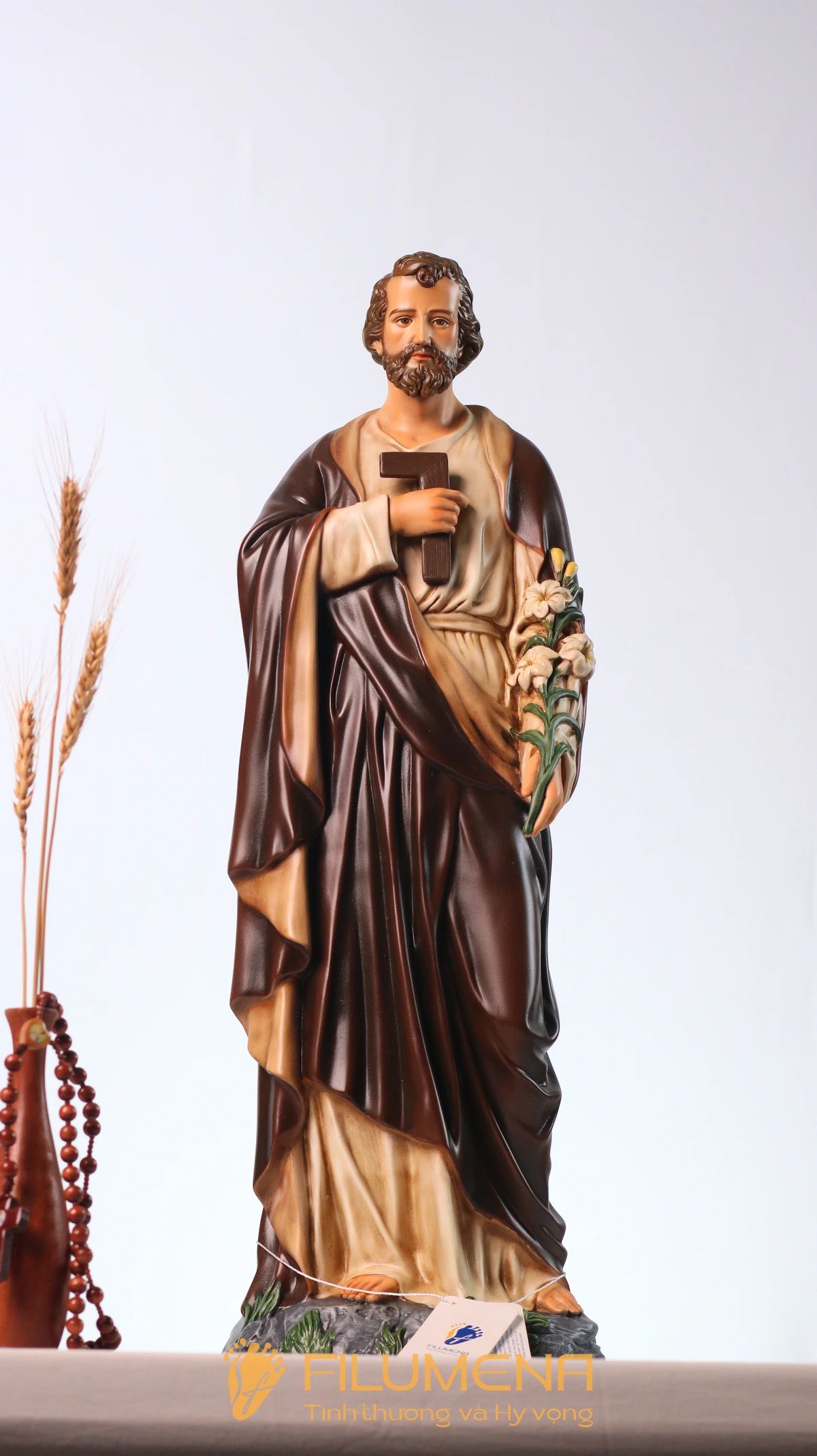 Tượng Thánh Giuse Thợ 60 cm áo nâu truyền thống